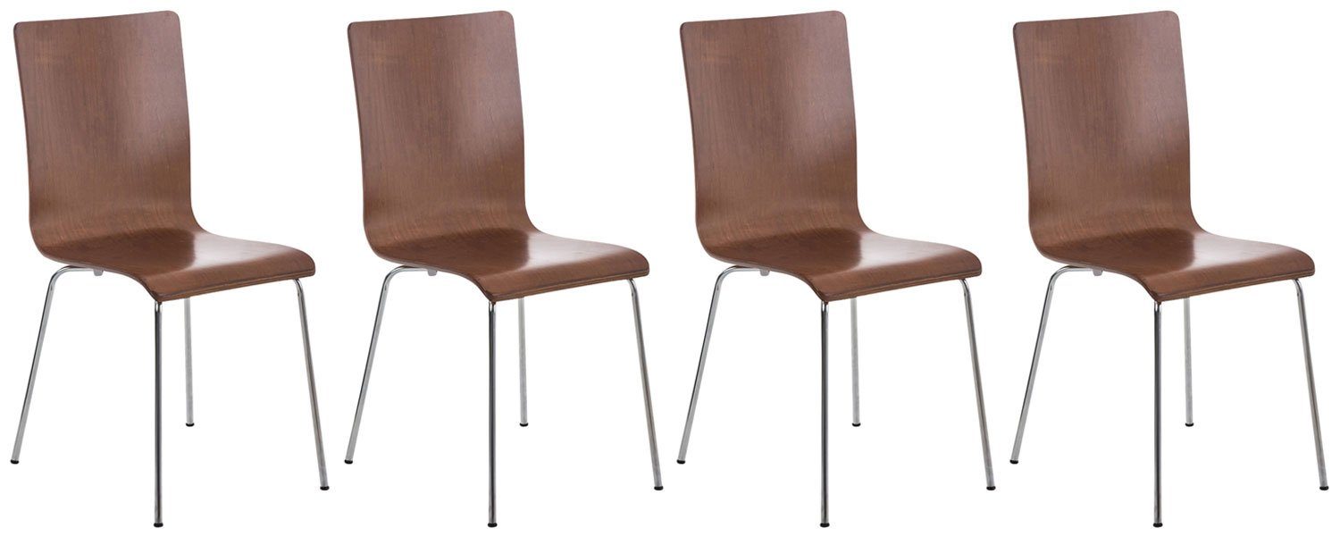 TPFLiving Besucherstuhl Peppo mit ergonomisch geformter Sitzfläche - Konferenzstuhl (Besprechungsstuhl - Warteraumstuhl - Messestuhl, 4 St), Gestell: Metall chrom - Sitzfläche: Holz braun