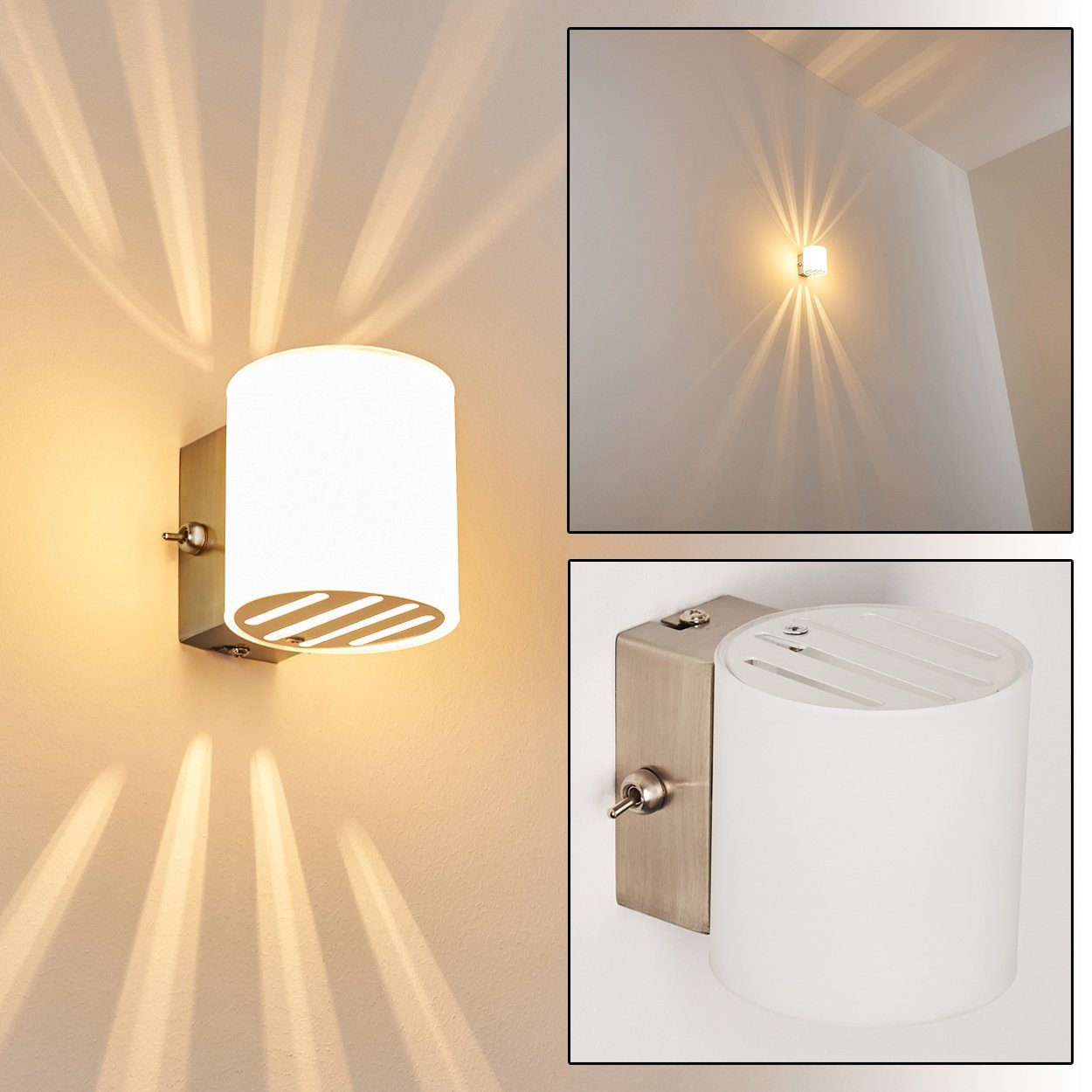 hofstein Wandleuchte »Hers« moderne Wandlampe aus Metall/Glas in Weiß/Nicke günstig online kaufen