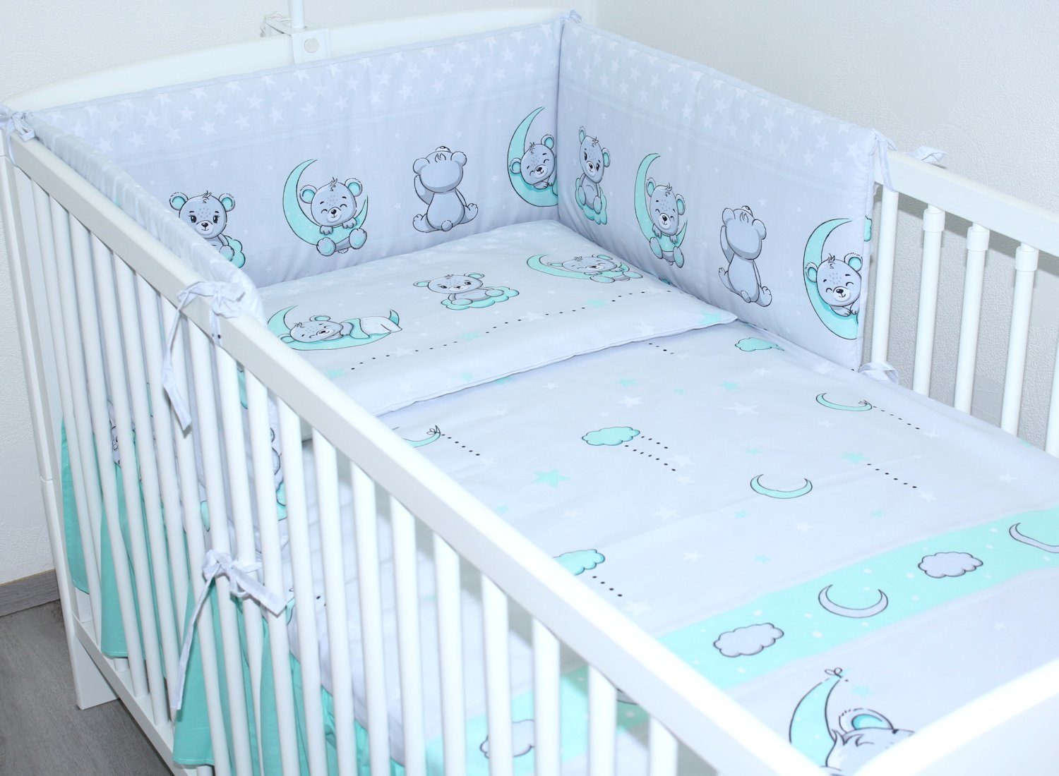 Babybettwäsche 3 teiliges Baby Bettset mit Bettwäsche und Nestchen für Bett 70x140 cm