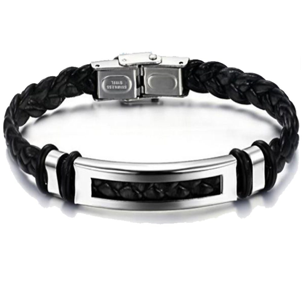 Bild von Limana Armband Herren Männer Damen Kunstlederarmband silber schwarz schwarzes, Kunstleder