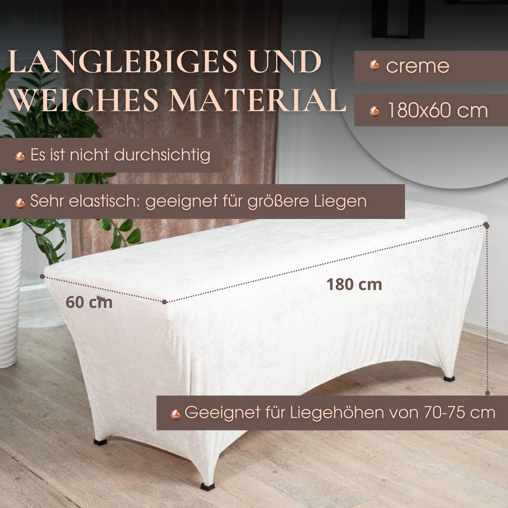 STM Company Massageliege Verlängerter Liegenbezug aus Velours für Kosmetikliege & Massageliege (Elastischer Spannbezug mit Fußaussparung), 180x60 cm/ 190x70 cm