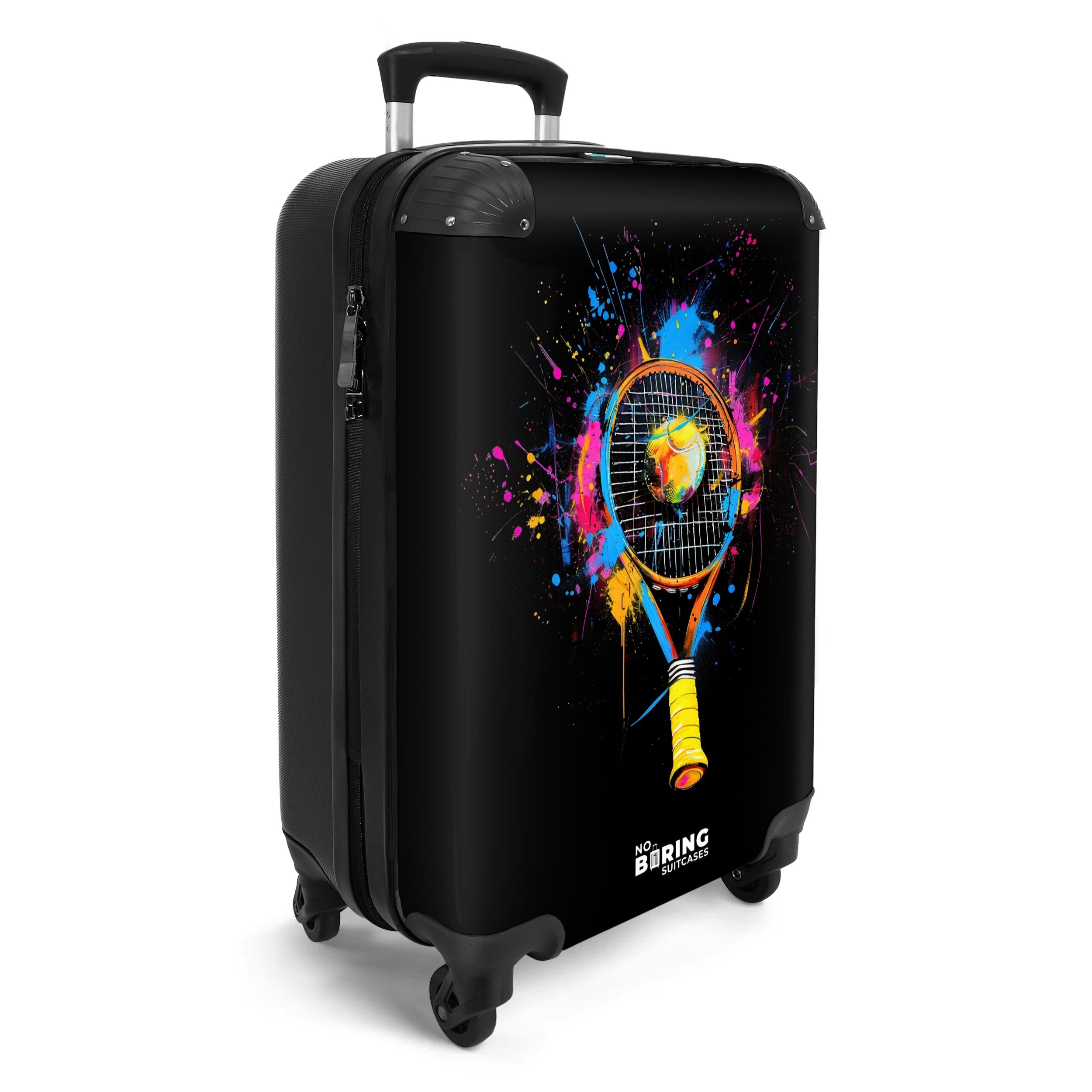 NoBoringSuitcases.com© Hartschalen-Trolley Bunter Tennisschläger mit Ball günstig online kaufen