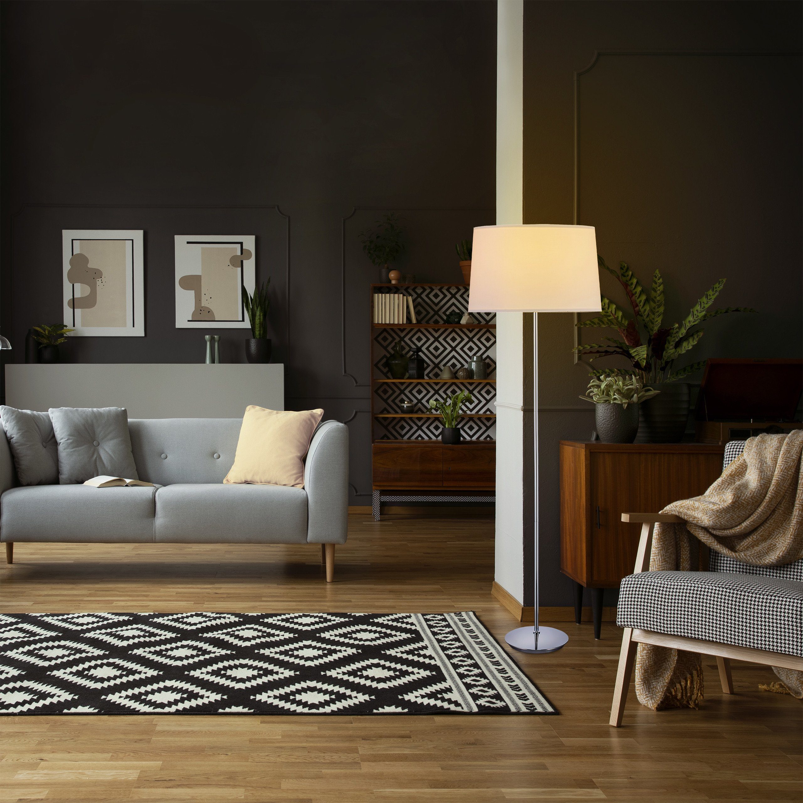 relaxdays Stehlampe mit Stoffschirm, Weiß günstig online kaufen