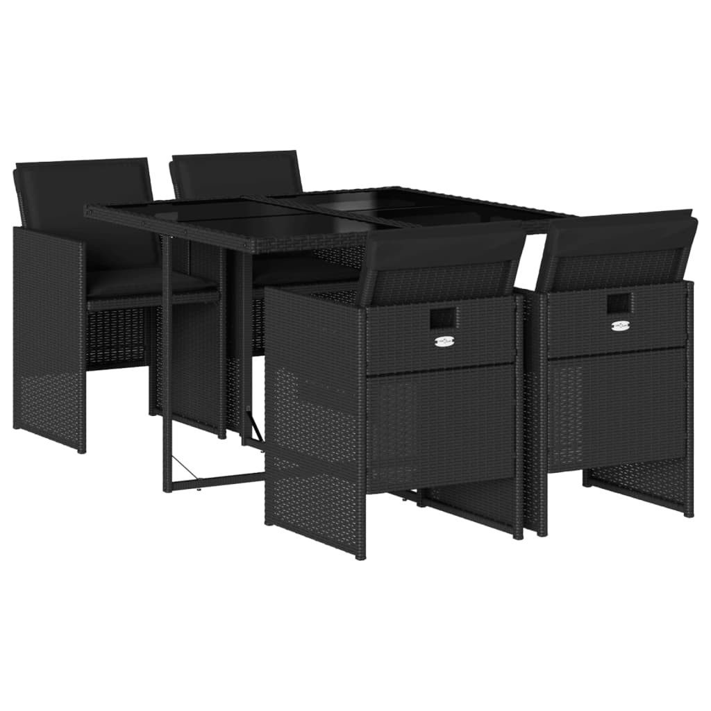 vidaXL Garten-Essgruppe 5-tlg. Garten-Essgruppe mit Kissen Schwarz Poly Rattan, (4-tlg)