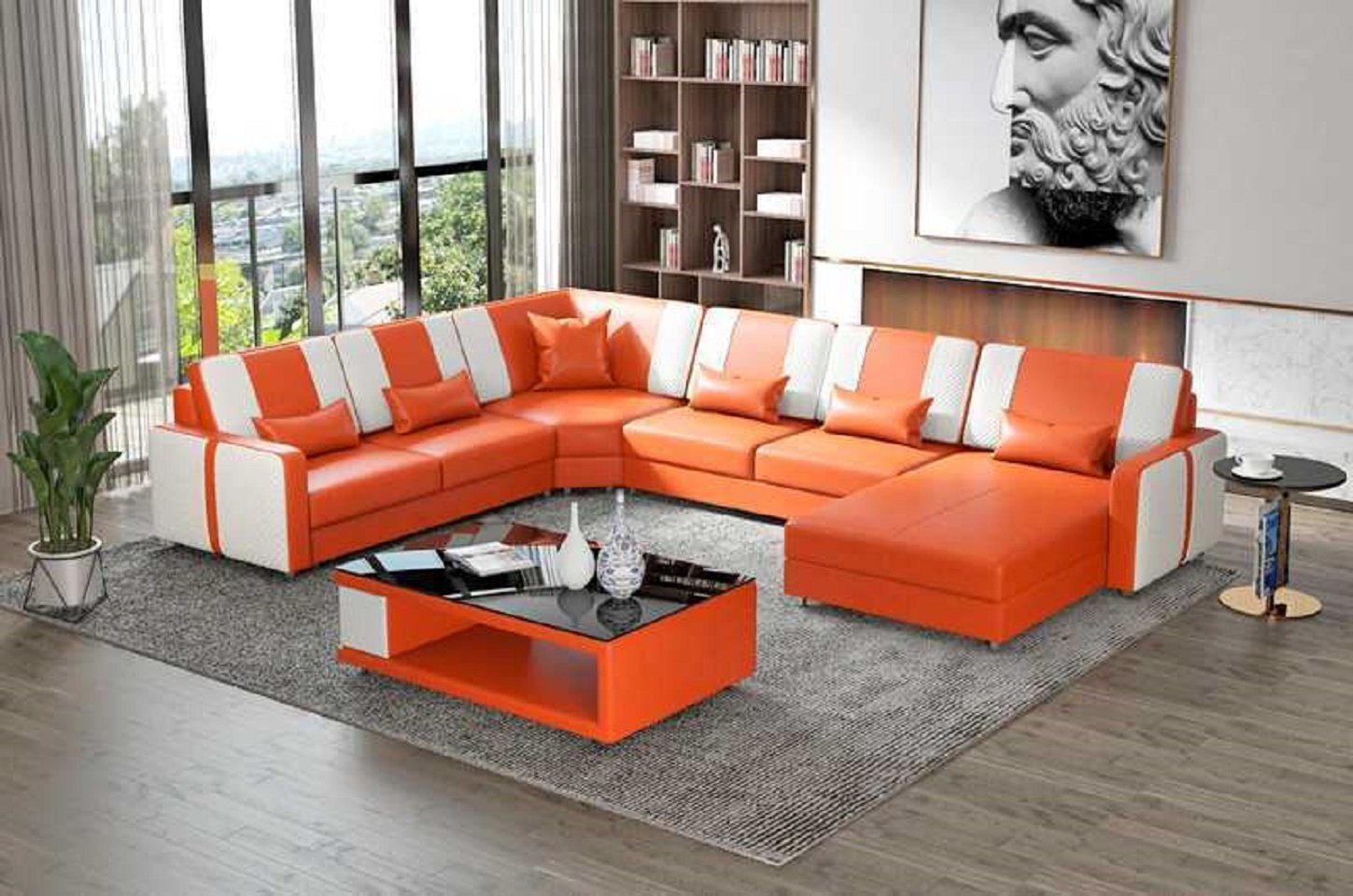 JVmoebel Ecksofa Große Wohnlandschaft Sofa Ecksofa U Form Kunstleder XXL Modern, 4 Teile, Made in Europe Orange | Ecksofas