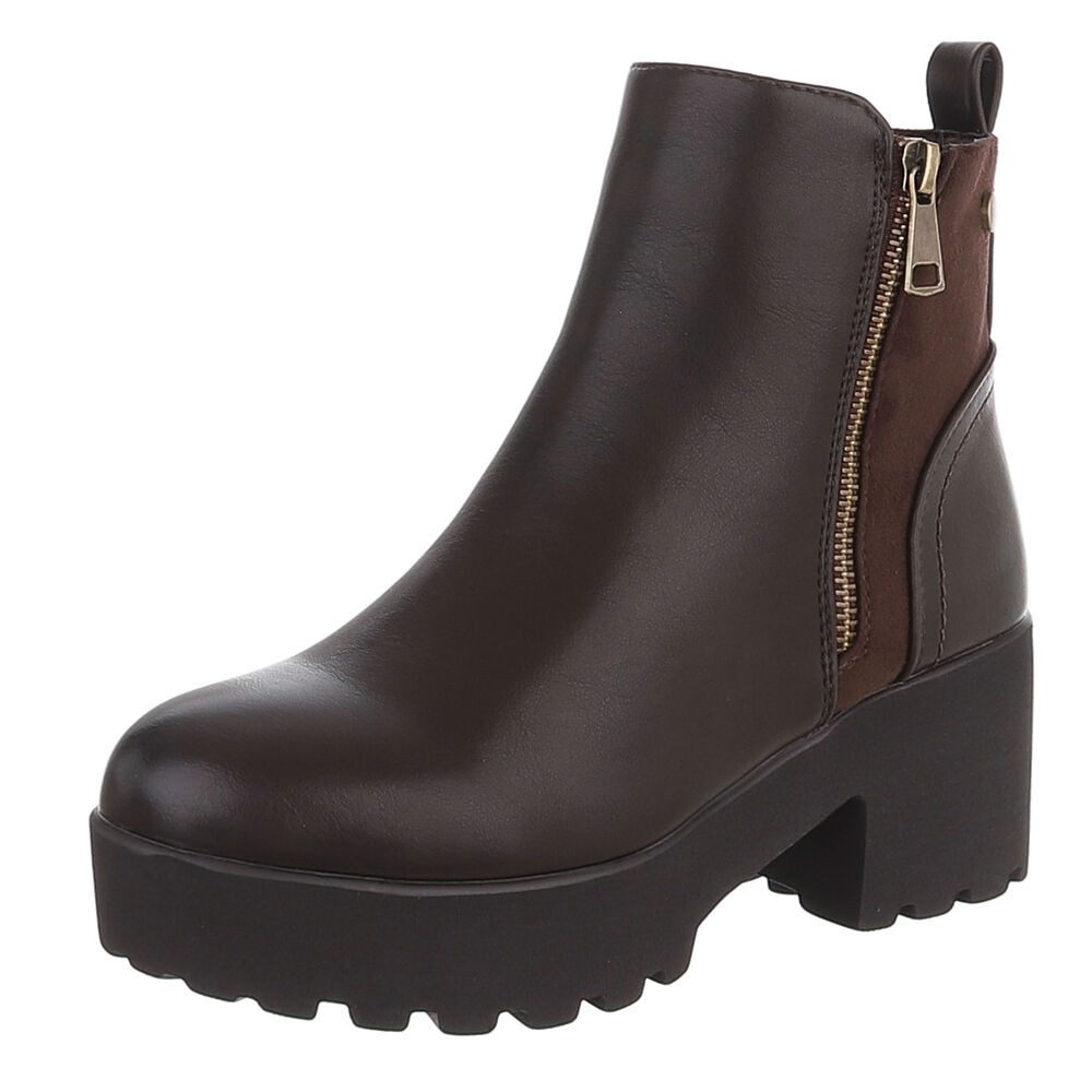Ital-Design Damen Plateau-Bootie mit Reißverschluss und Blockabsatz Plateaustiefelette (92497550) Blockabsatz Stiefeletten in Braun