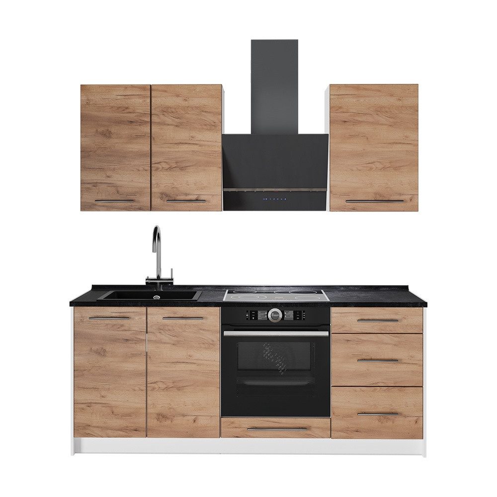 Vicco Küchenzeile Fame-Line, Goldkraft Eiche/Weiß, 190 cm ohne Arbeitsplatte
