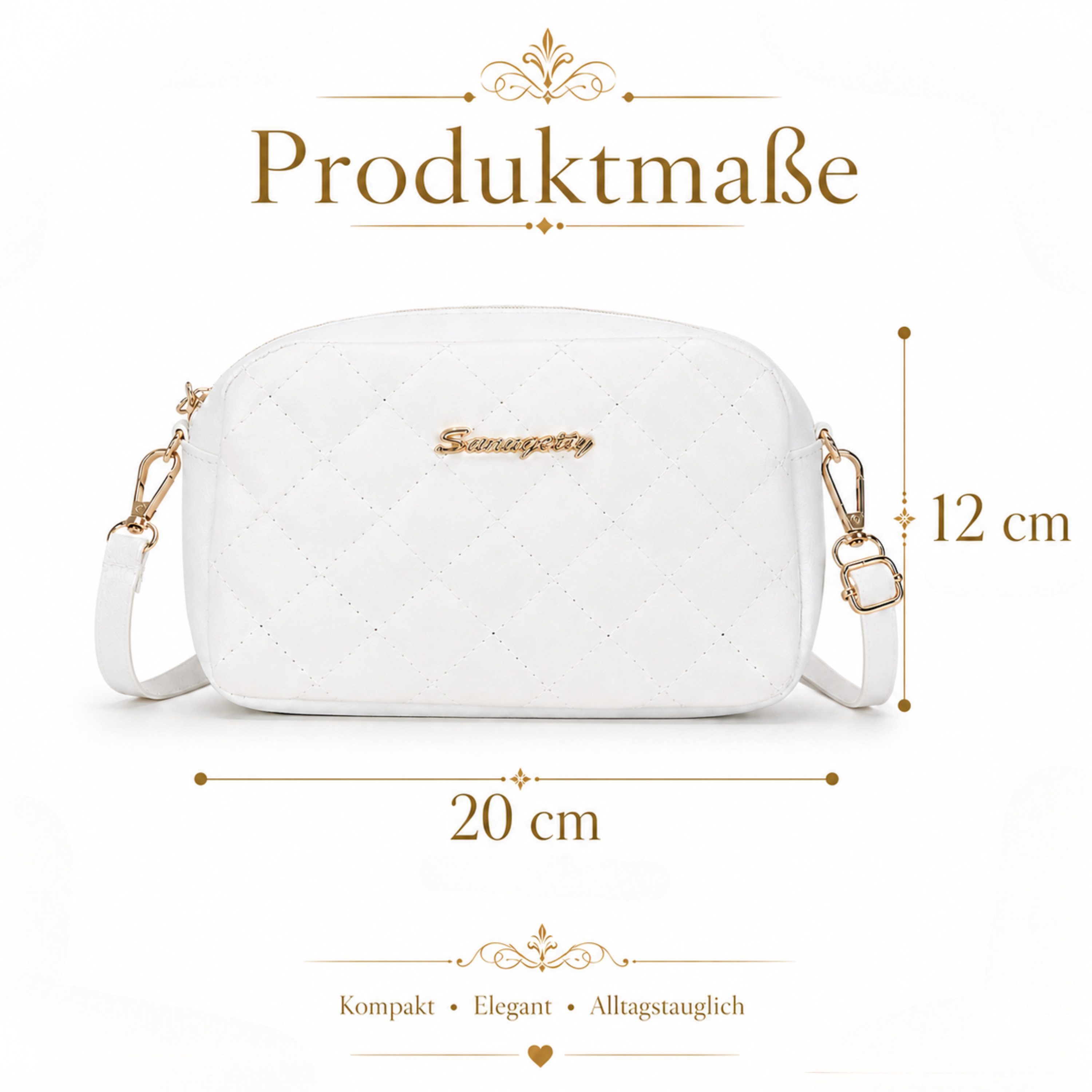StellarLuma Handtasche Handtasche Damenhandtasche Umhängetasche Schultertasche Crossbody Bag, Weiße Damen Umhängetasche mit Gold-Details und Crossbody-Riemen