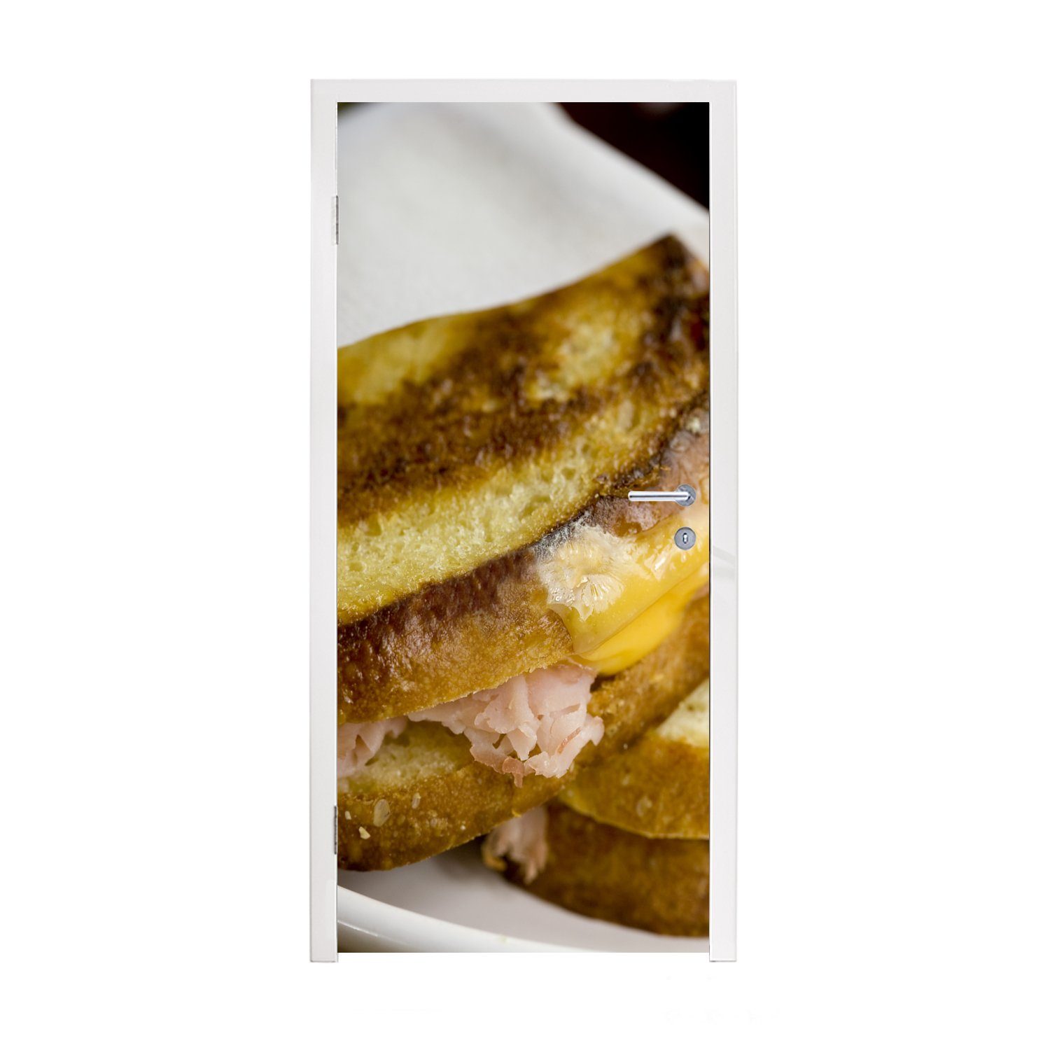 MuchoWow Türtapete Schinken-Käse-Toast auf einer Serviette, Matt, bedruckt, (1 St), Fototapete für Tür, Türaufkleber, 75x205 cm