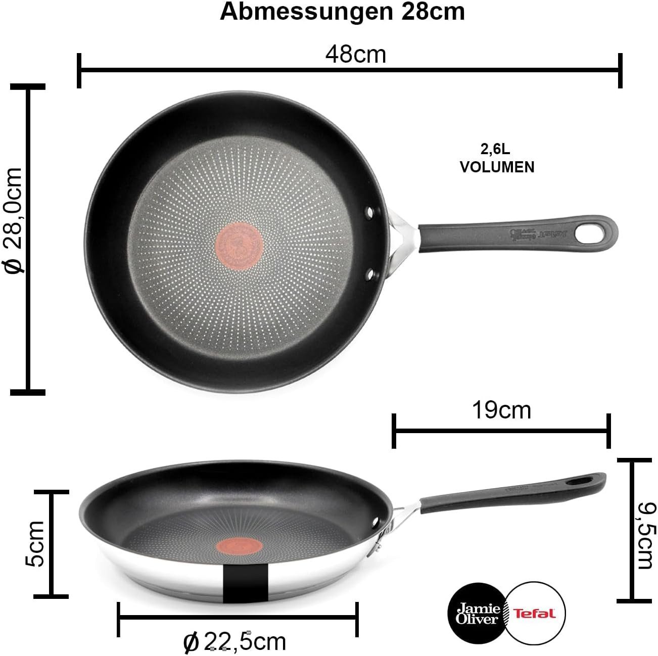 Tefal Bratpfanne Jamie Oliver E30 Pfanne 28cm Set3 Bratpfanne alle Herdarten+ Induktion, Edelstahl 18/10 (Pfanne, Bratpfannen Set, Pfannenset, Wok, Wokpfanne, Schmorpfanne, Pfannen, Inkl. 1 Wender & Filzschoner), https://www.tefal.de/consumer-services/kontaktseite