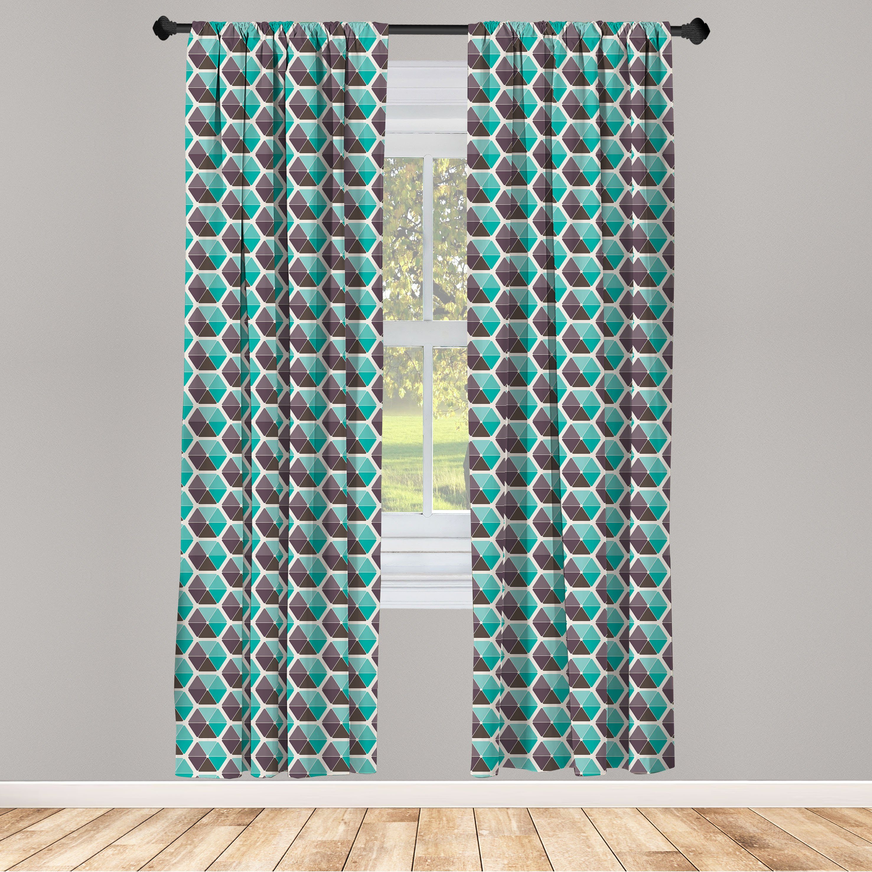 Gardine Vorhang für Wohnzimmer Schlafzimmer Dekor, Abakuhaus, Microfaser, Brown Und Türkis Hexagons