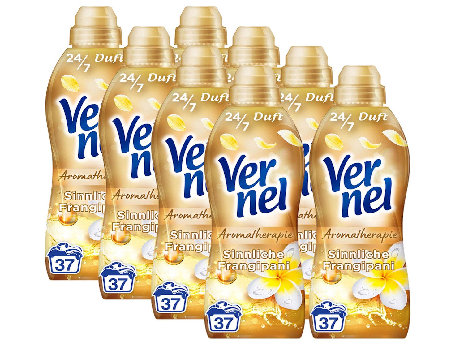 Vernel Aromatherapie Sinnliche Frangipani 8 x 37 WL (296 WL) Weichspüler (Spar-Pack, [8-St. mit ätherischen Ölen)