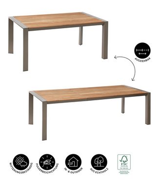 Dehner Gartentisch Ausziehtisch Cleveland, 160/240 x 101 x 76 cm, FSC®-zertifizierter Holztisch, ausziehbare Tischplatte, Alu-Gestell
