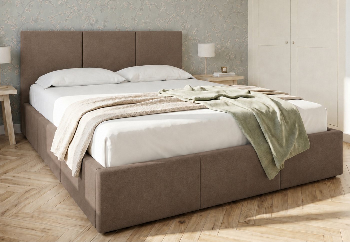 Home Collective Polsterbett Bett Doppelbett Bettgestell mit Lattenrost & Stauraum, mehrere Größen (Größen: 120x200 140x200 160x200 180x200, samtweicher Veloursstoff, in Europa hergestellt), Bettkasten flexibler Lattenrost mit Härtegradeinstellung Braun