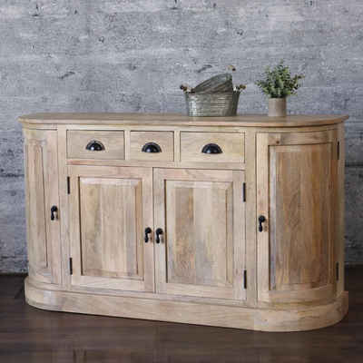 baario Sideboard Sideboard GUILLON halbrund, braun Massivholz Landhaus Antik Barock