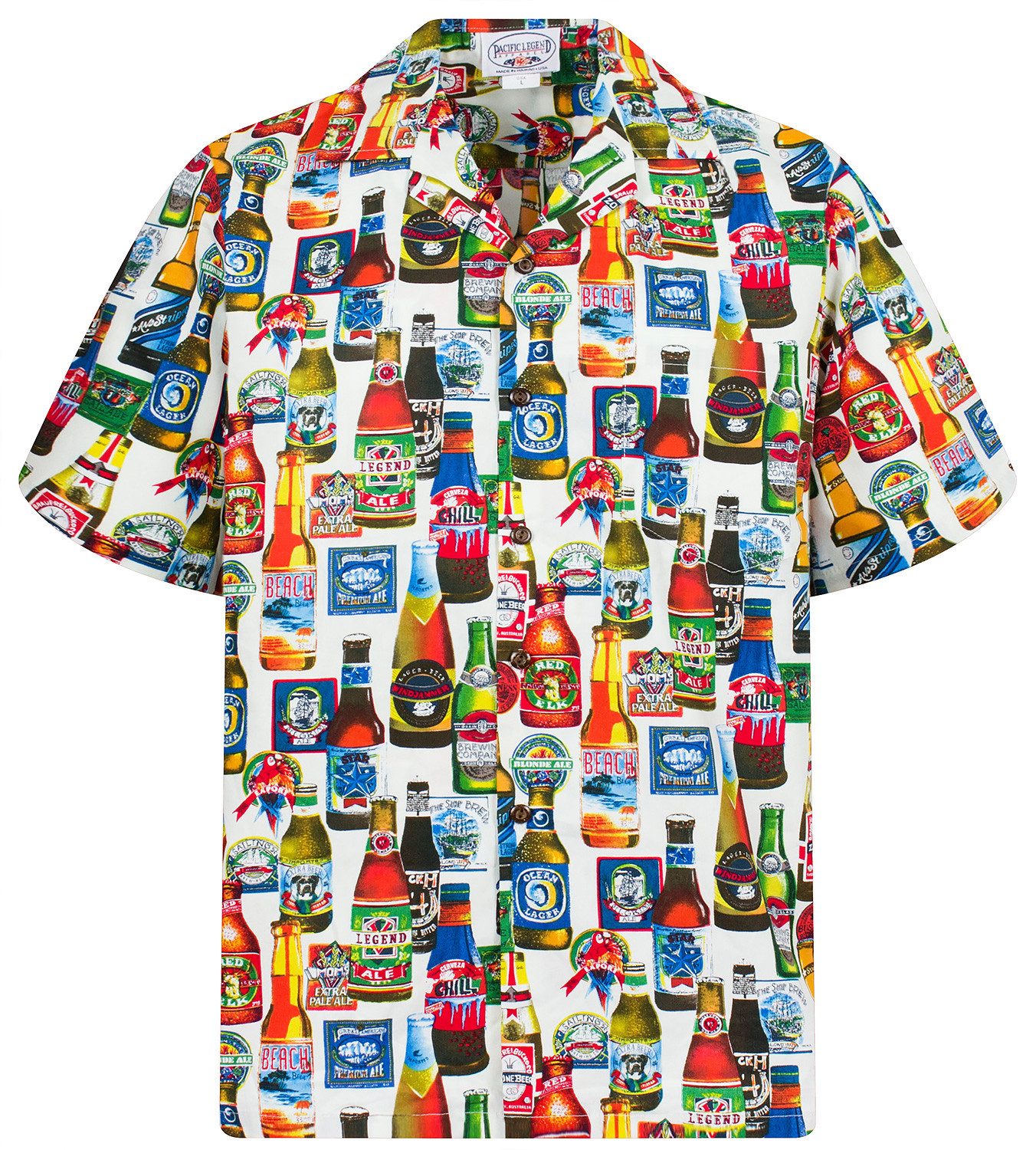Pacific Legend Hawaiihemd Bierflaschen Original Hawaiihemd mit 100% Kokosnuss-Knöpfen