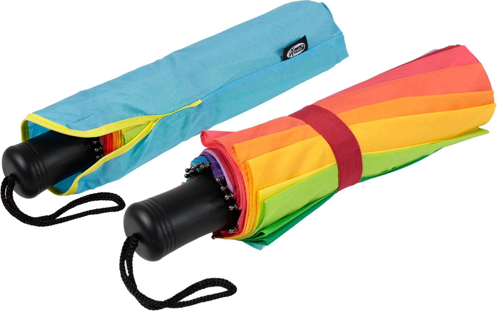 Streben und mit 16 Taschenregenschirm Regenbogen farbenfroh, farbenfroh stabil extra iX-brella Mini