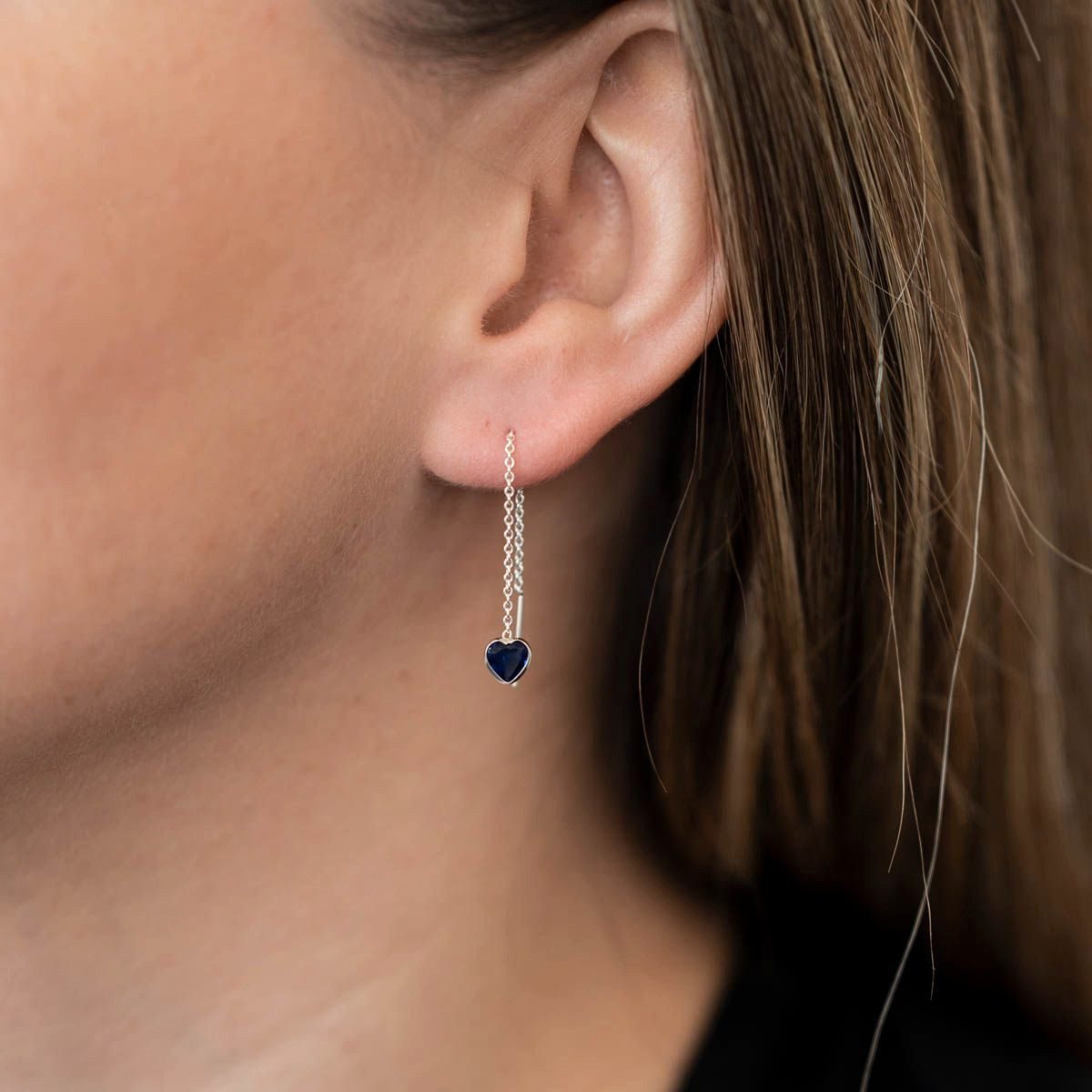 Materia Paar Ohrhänger Damen Silber Herz Zirkonia Dunkelblau filigran SO-480, 925 Sterling Silber