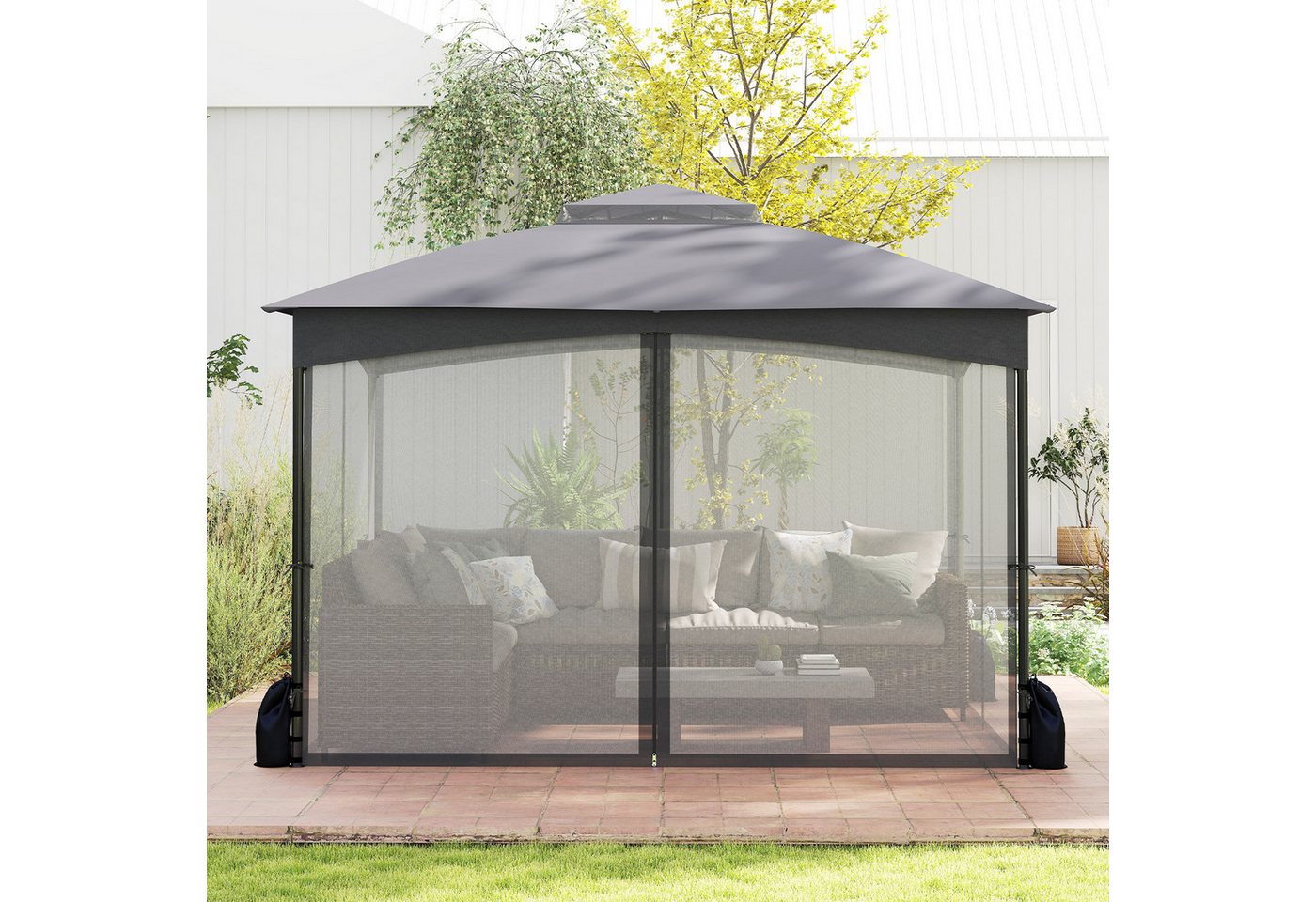 Thumbnail - COSTWAY Faltpavillon, mit 4 Seitenteilen, Patio Zelt mit 4 Netz-Wänden, Doppel-Dachverdeck