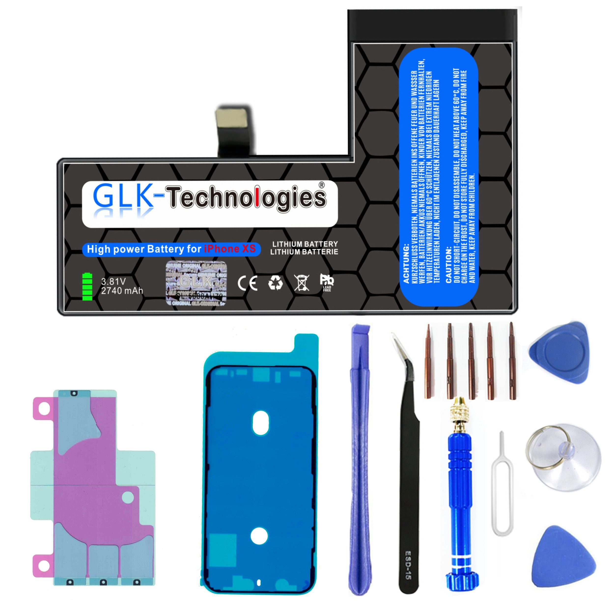 GLK-Technologies High Power Ersatz Akku kompatibel mit Apple iPhone XS mit Öffnungswerkzeug Smartphone-Akku 2740 mAh (3,85 V)