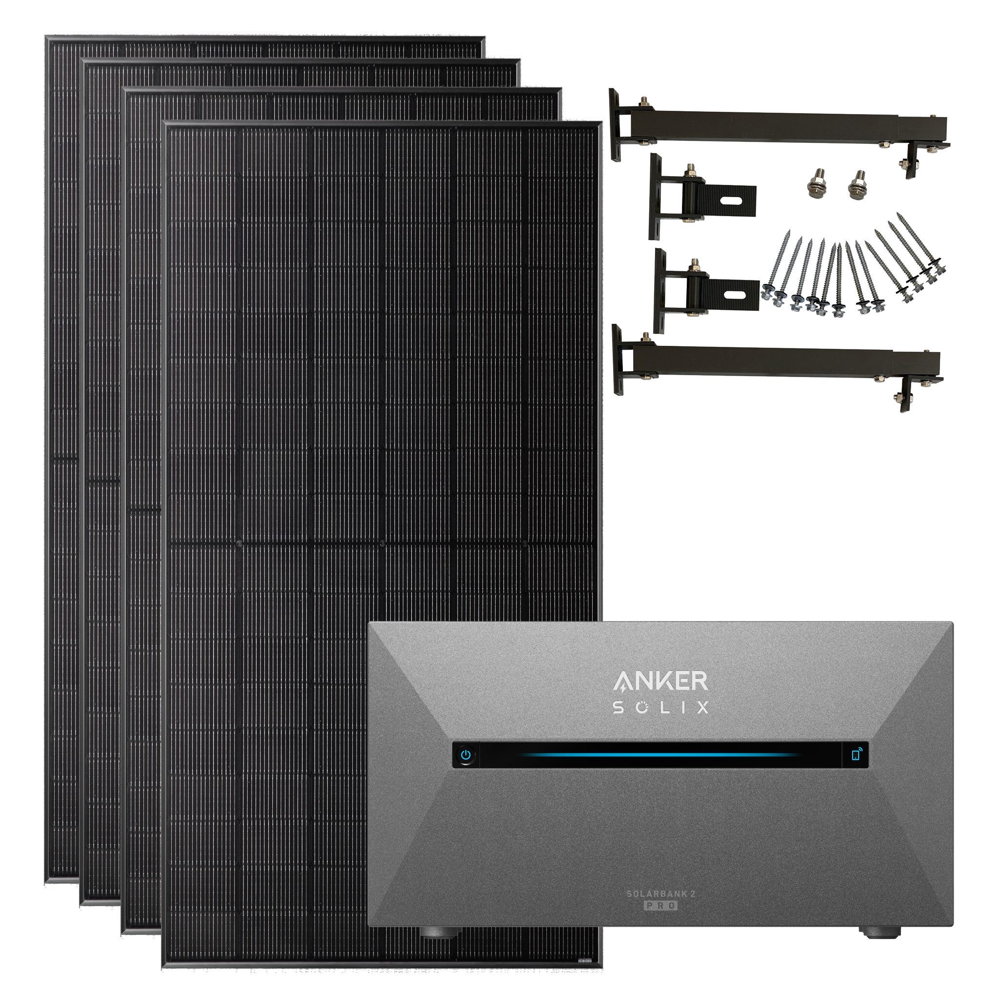 Anker Balkonkraftwerk Solix 2000W Photovoltaikanlage Komplettset mit Solarbank E1600 2 Pro, 800 W, (Set, 4-St., 4 × 500W Module+1 × Anker E1600 2 Pro +Ohne/mit Halterung), IP65, Plug und Play