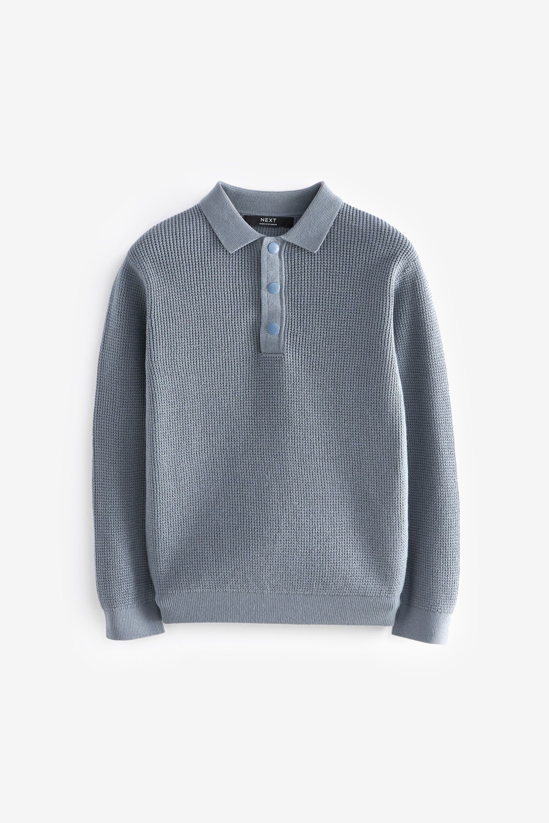Polokragenpullover Langärmeliges strukturiertes Poloshirt
