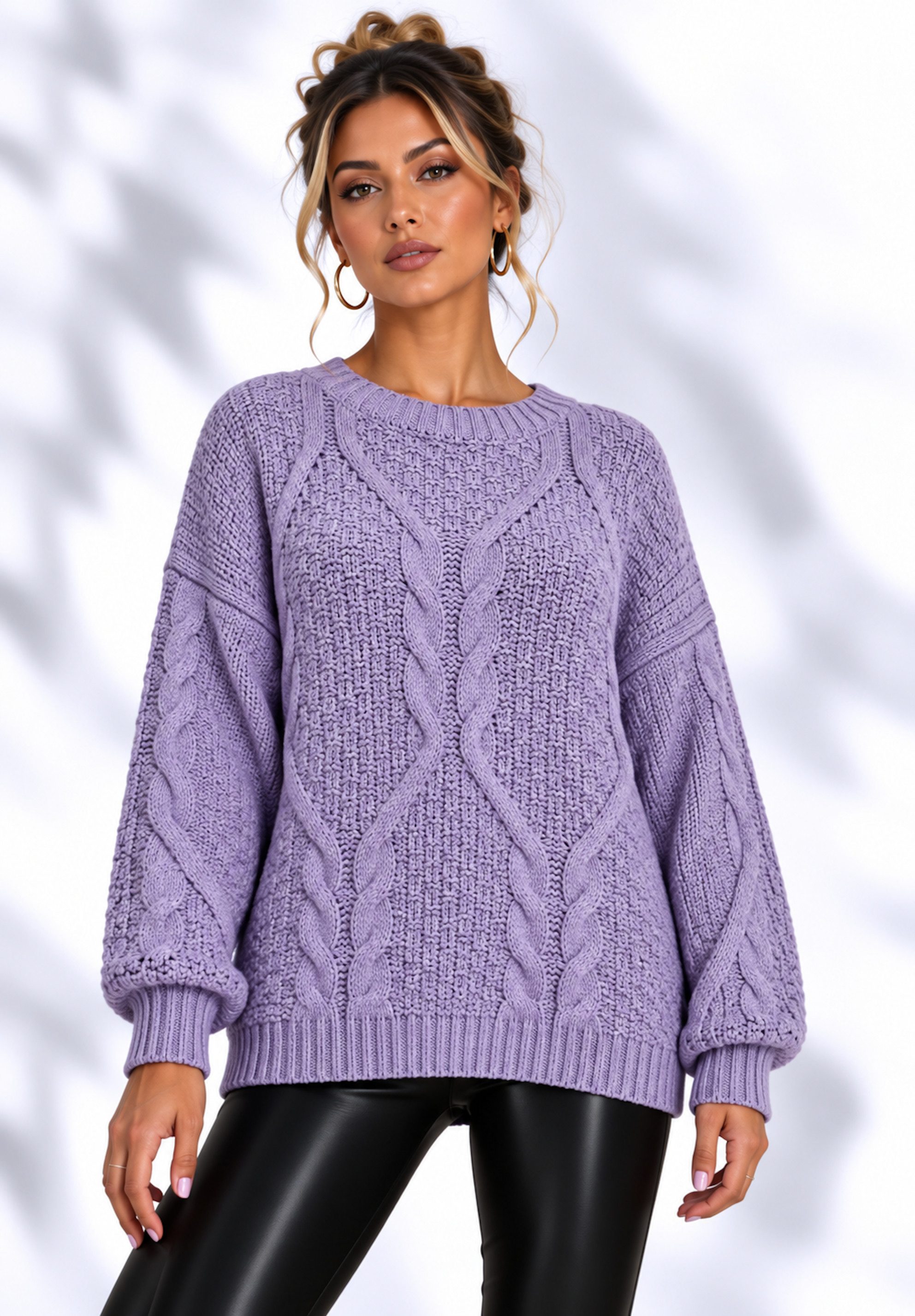 Worldclassca Longpullover WORLDCLASSCA Oversize Strickpulllover Lang Zopf Muster Dick Winter Neue Kollektion - Stilvolle und gemütliche Strickmode für Damen