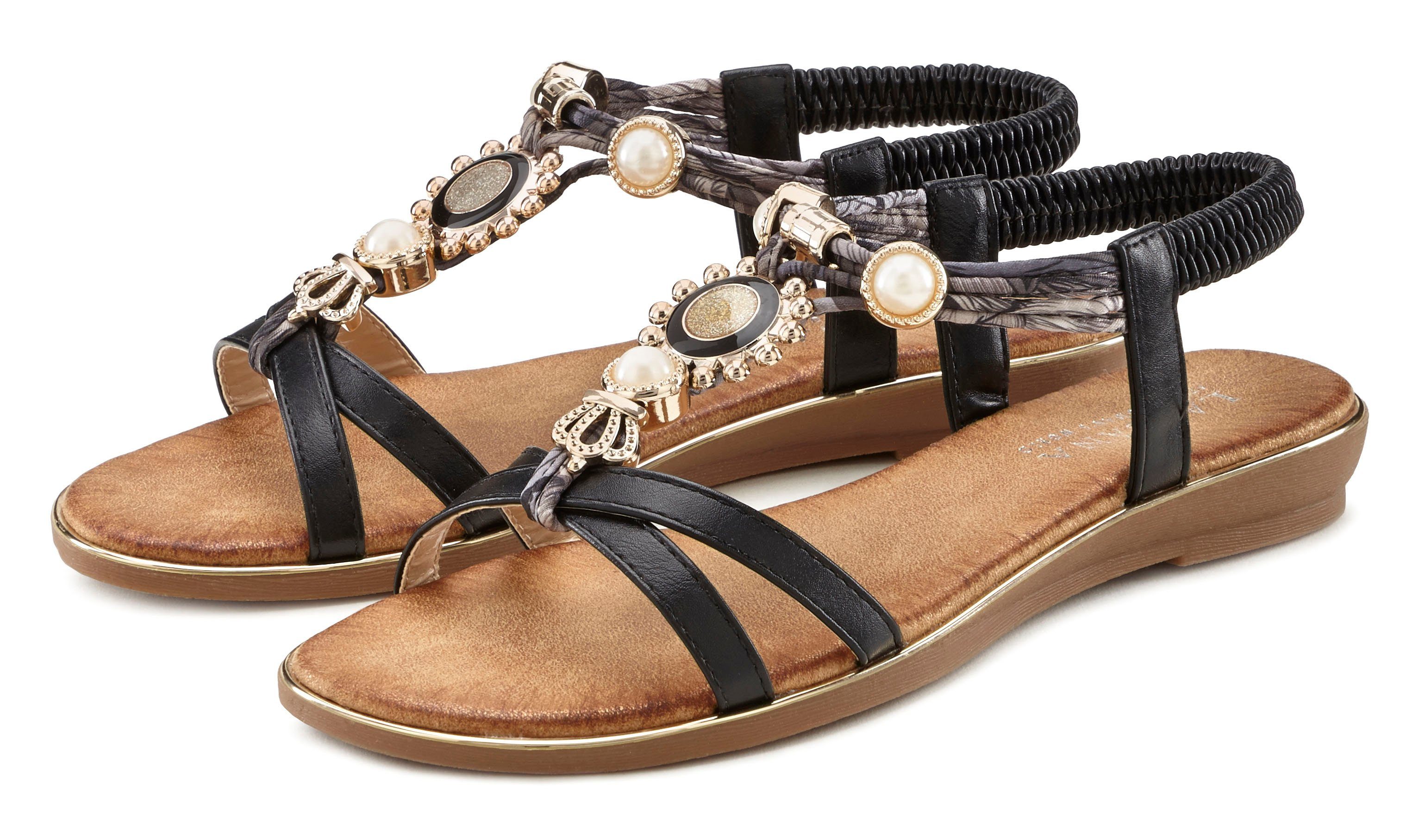 LASCANA Sandale Sandalette, edler elastischem und Riemen Sommerschuh Verzierung mit