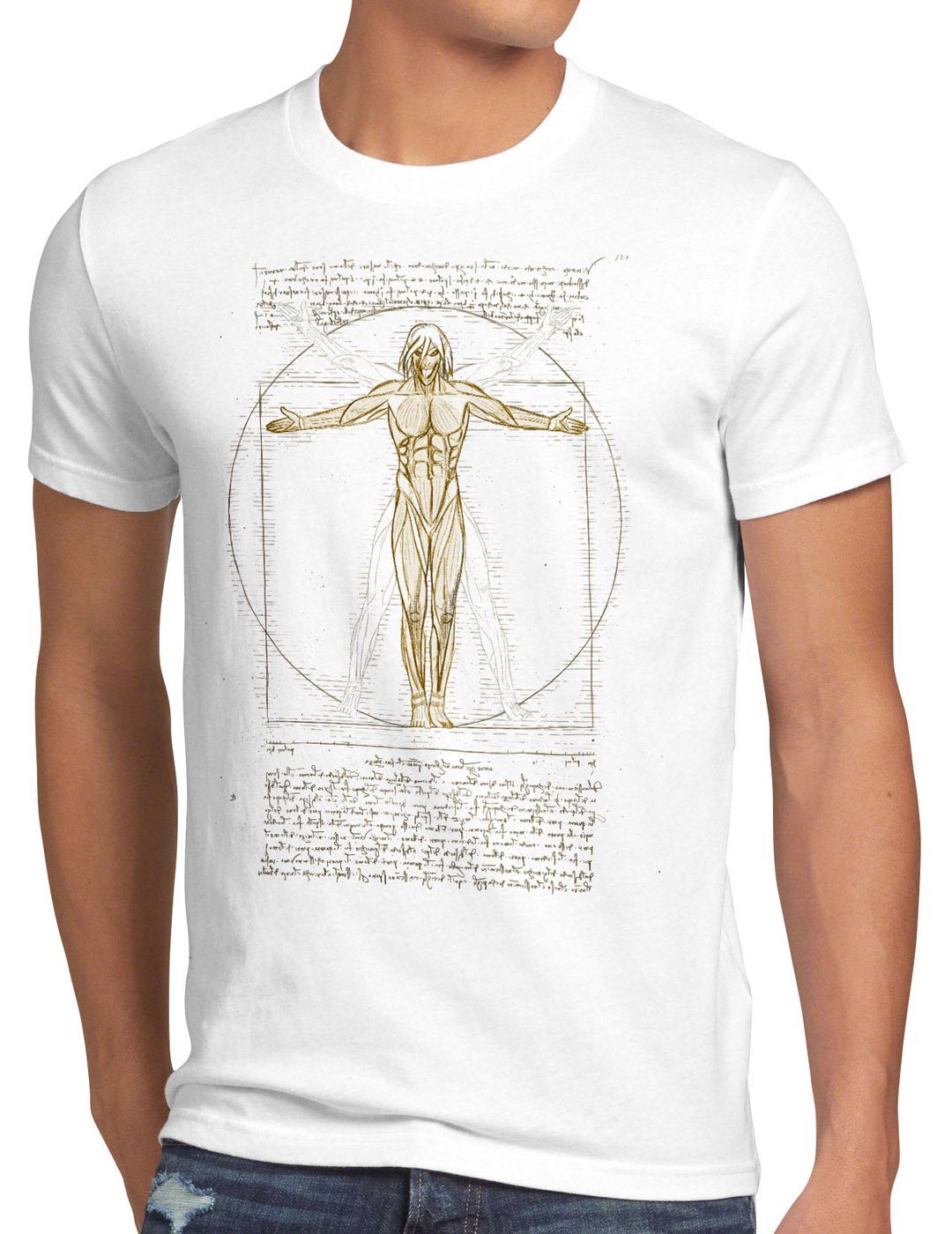 style3 Print-Shirt Herren T-Shirt Vitruvianischer weiß attack Titan aufklärungstruppe on