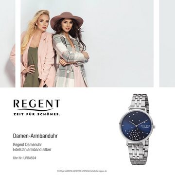 Regent Quarzuhr Regent Damen Uhr BA-594 Edelstahl, Damen Armbanduhr rund, mittel (ca. 36mm), Edelstahlarmband