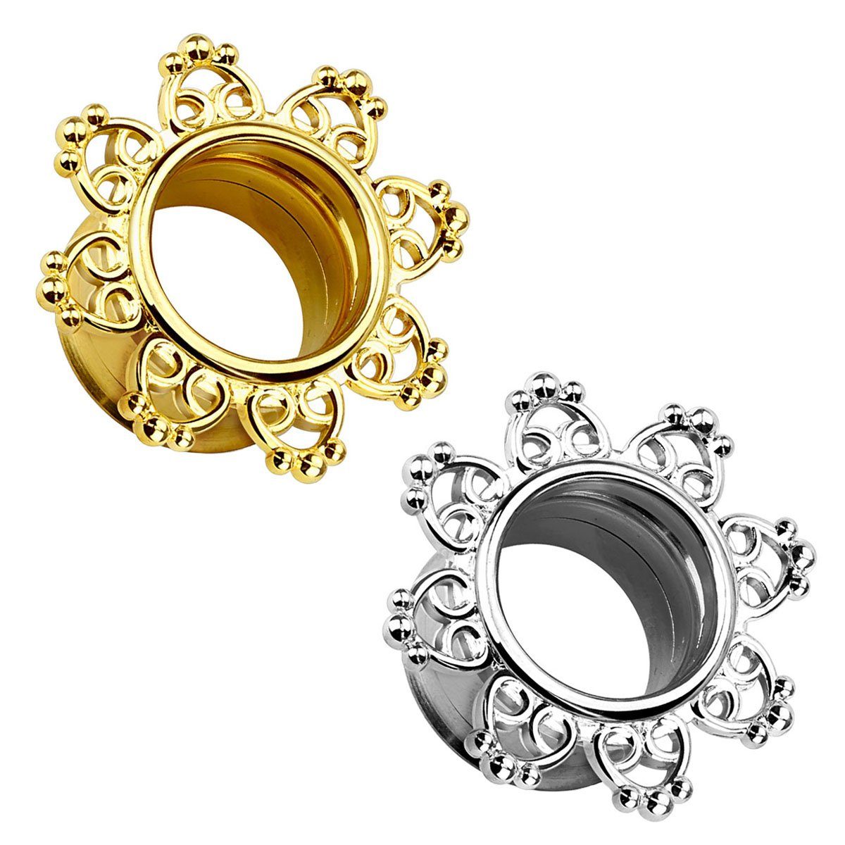 Taffstyle Plug Flesh Tunnel Ohr Plug Piercing Herzen Vintage Mandala Sonne, Ohrpiercing Tunnel Herzen Vintage Mandala Sonne Edelstahl