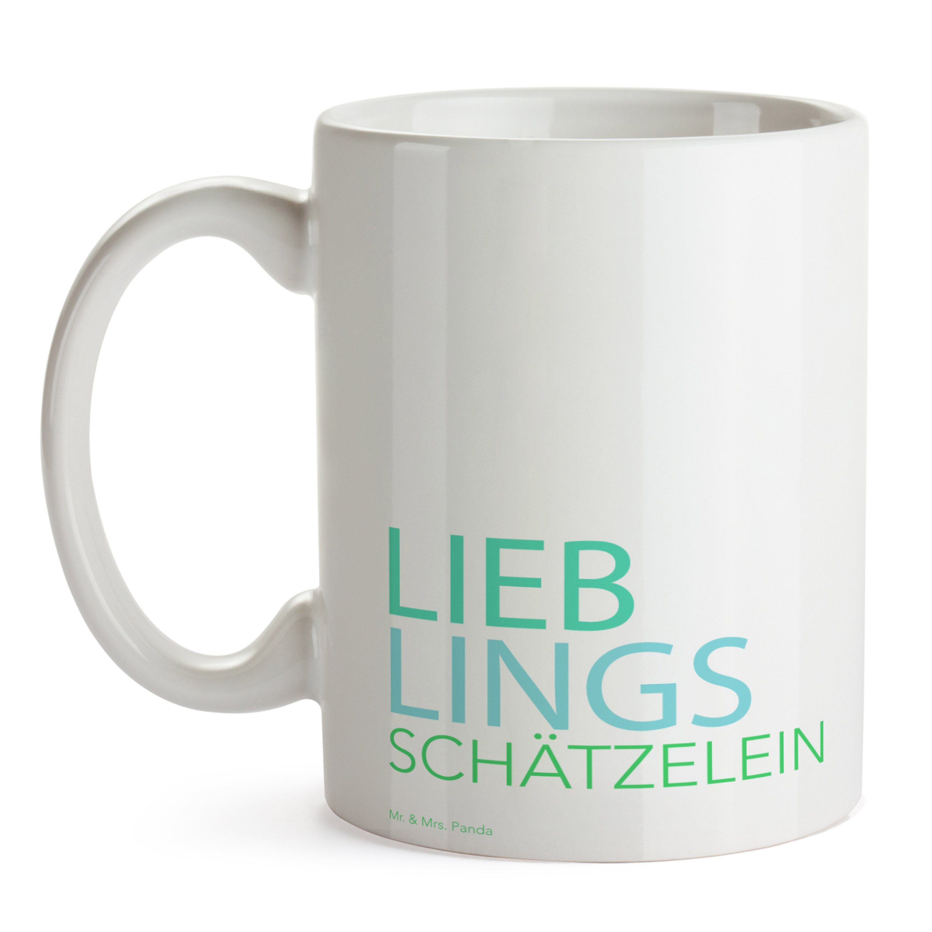 Tasse Mr. Sch, Geschenk, Freundin, - Weiß Teebecher, Mrs. - Keramiktasse, Panda & Schätzelein Keramik