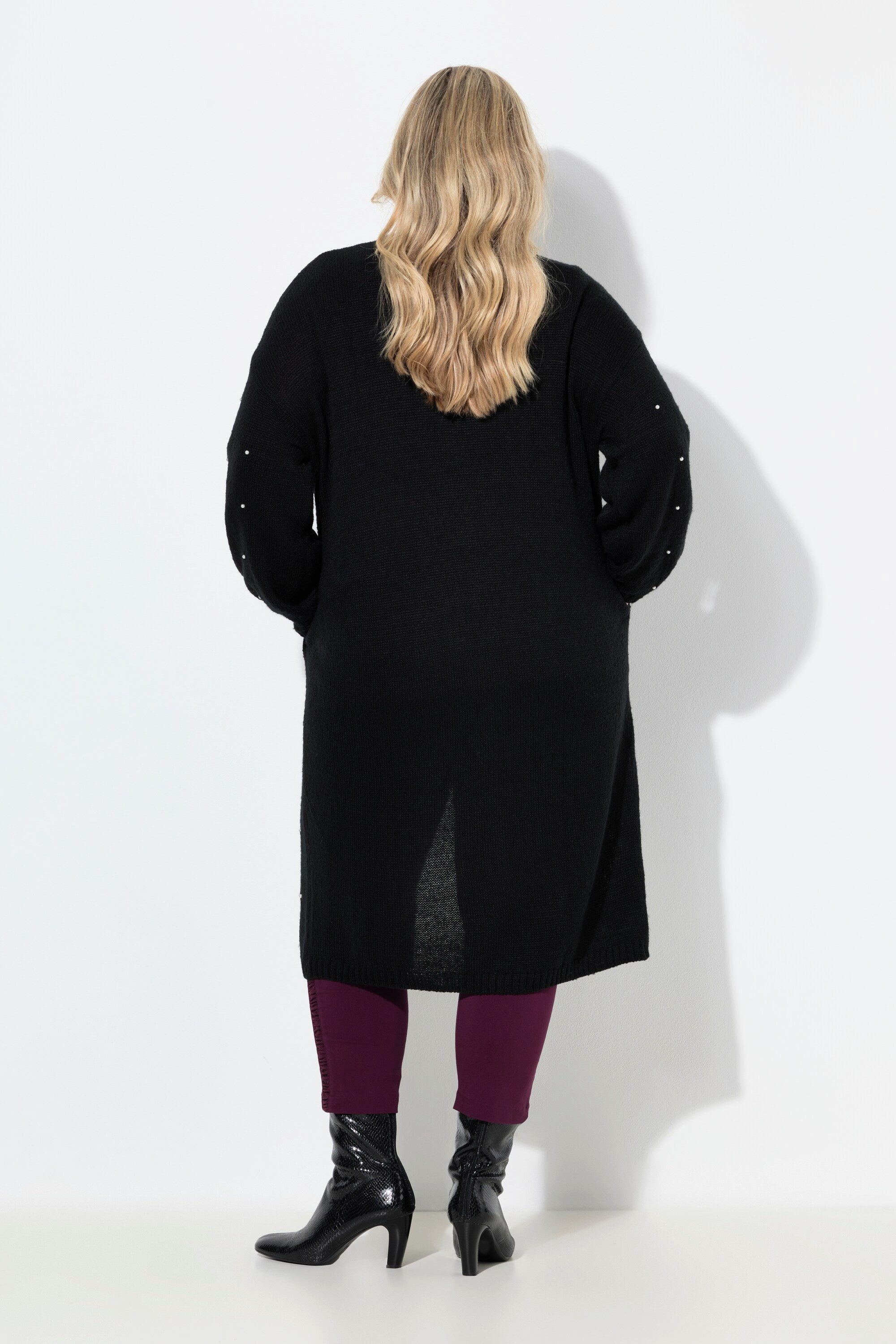 MIAMODA Cardigan Long-Strickjacke Zierperlen Ballon-Langarm