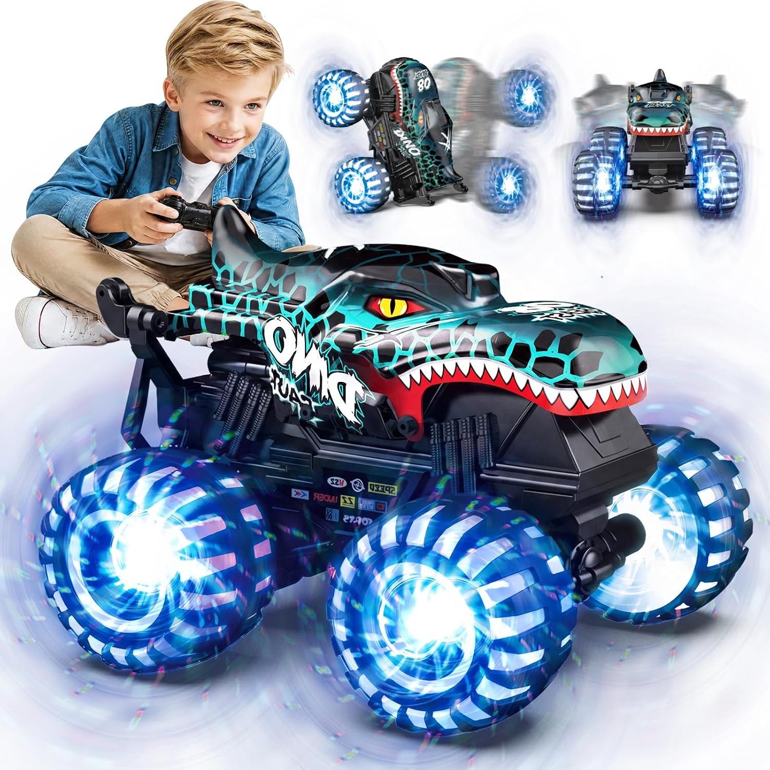 Esun RC-Auto Ferngesteuertes Auto, Monstertruck Ferngesteuert mit Licht-Reifen (Set, Komplettset), 2,4GHz Monster Truck mit 360°Drehung & …