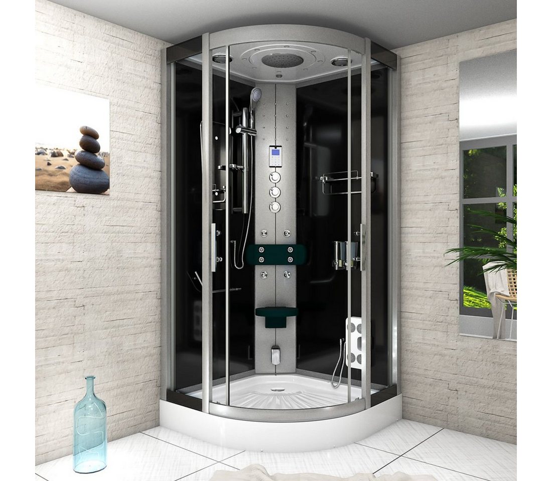 Thumbnail - AcquaVapore Dampfdusche Dampfdusche Dusche D46-23T3-ALL sw 100x100, Sicherheitsglas ESG, inklusive Duschwanne, Höhenvers...