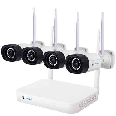 LUVISION Überwachungskamera (Außen- und Innenbereich, 4-tlg., WLAN Funk Überwachungssystem 4 x IP Überwachungskamera Mikrofon, Cloud, Audio, 10 Kanal NVR, Smarte farbige Nachtsicht)
