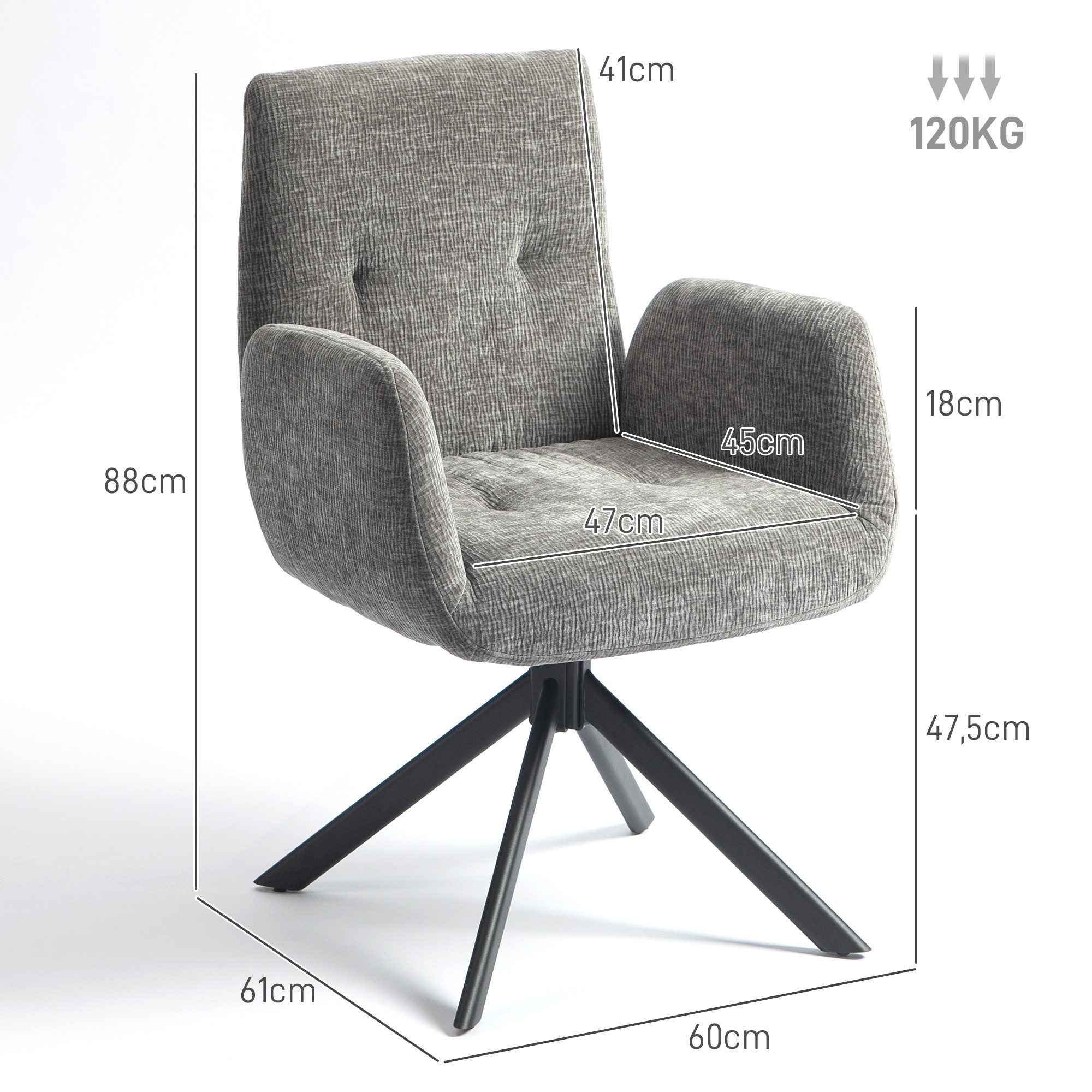 HOMCOM Relaxsessel Sessel Drehbar mit Armlehne, Wolle-Leinenoptik (Loungesessel, 1-St., Polsterstuhl), für Wohnzimmer, Schlafzimmer, Dunkelgrau