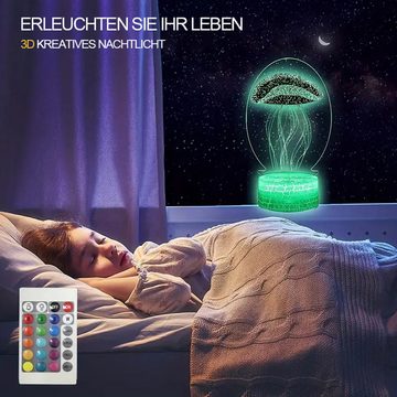 HOUROC Nachtlicht LED Nachttischlampe, LED Nachtlicht 3D-Illusion, variabel 16 Farben, Dimmbar Atmosphäre Tischlampe, 16-Farben einstellbar, Mit Fernbedienung, durch Berührung einstellbar