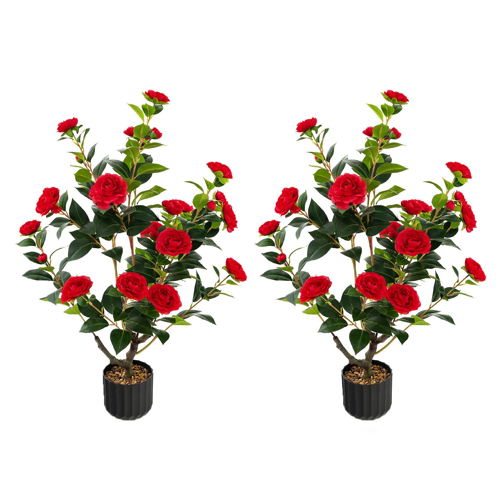 Kunstbaum Kamelie, COSTWAY, Höhe 95 cm, 2er-Set mit 24 Blüten & Blumentopf günstig online kaufen