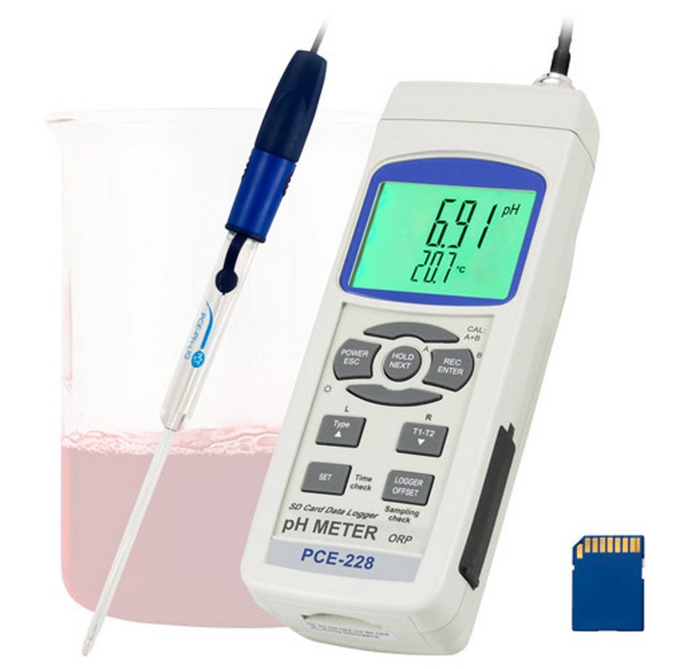 Thumbnail - PCE Instruments Feuchtigkeitsmesser PH-Messer PCE-228LIQ inkl. pH-Elektrode Edelstahltemperaturfühler