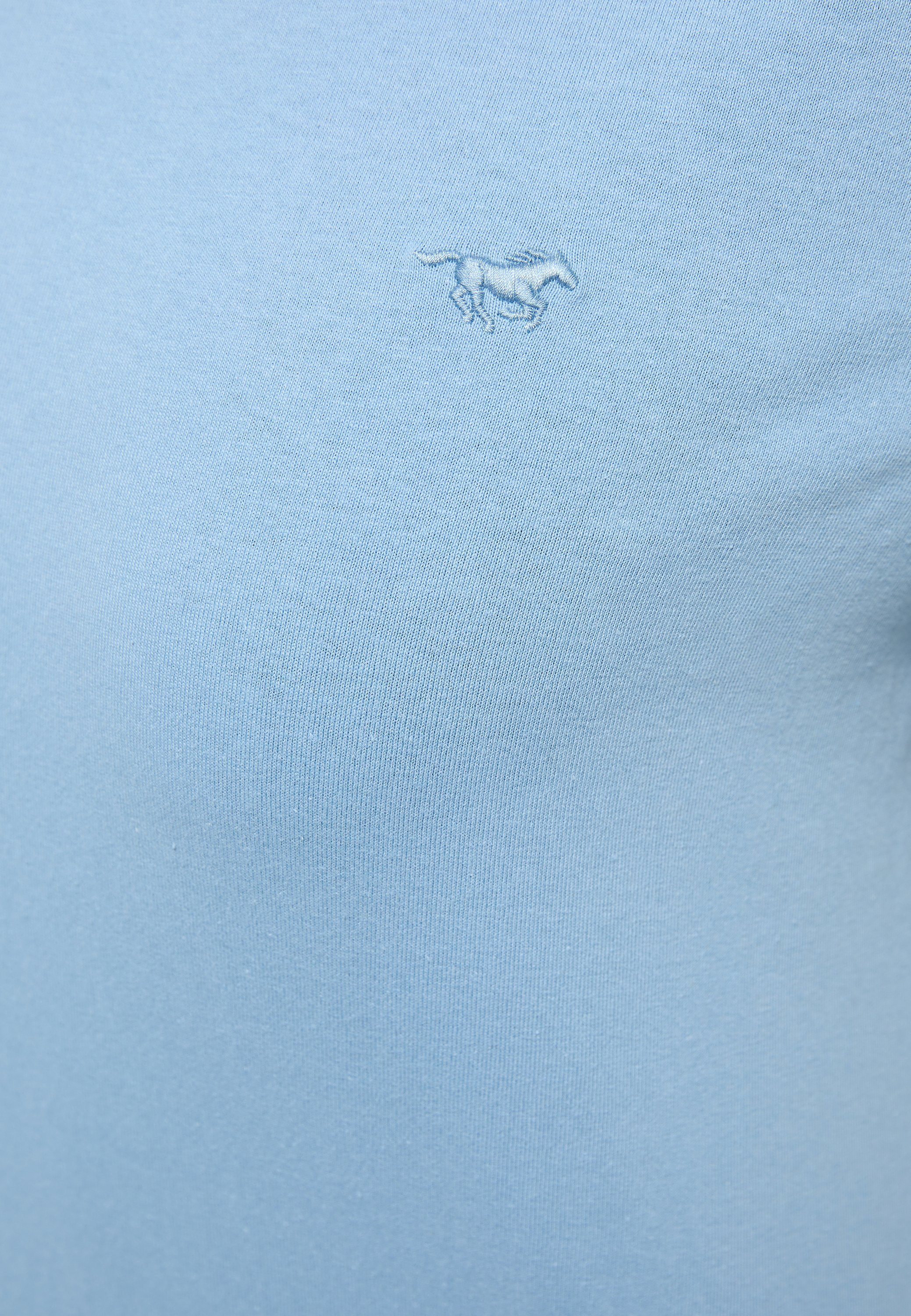 Brusthöhe MUSTANG Mustang T-Shirt, T-Shirt Kurzarmshirt auf Label-Stitching