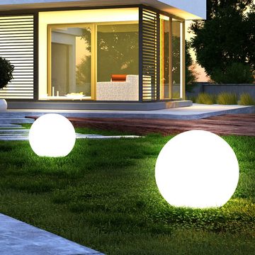 etc-shop Gartenleuchte, LED-Leuchtmittel fest verbaut, 2er Set LED Außen Beleuchtungen Solar Lampen Steck Kugel Leuchten RGB