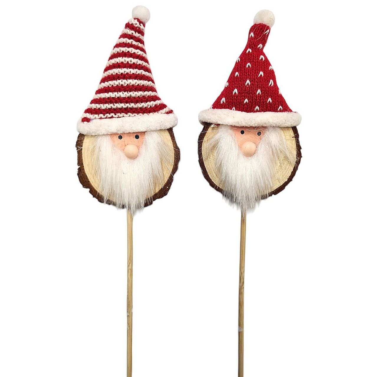 Macosa Home Dekofigur Dekostecker Nikolaus 2er Set Holz Wolle Rot Weiß Dekostab (Dekoweihnachtsmann, 2 St., Blumenstecker Winter-Deko Winter Dekoration), Dekonikolaus Weihnachts-Dekoration Weihnachtsmann