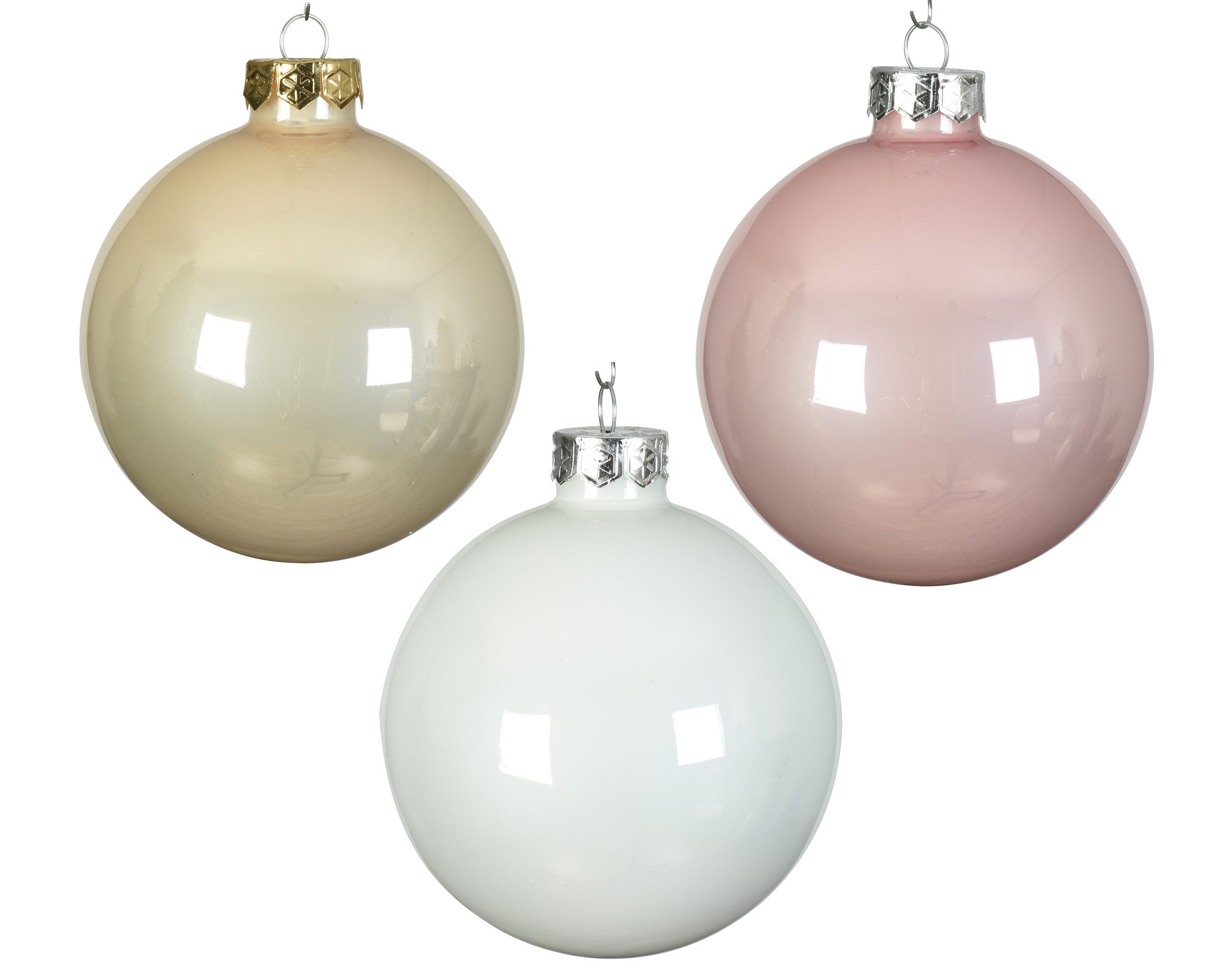 Kaemingk Weihnachtsbaumkugel, Weihnachtskugeln Glas 6cm x 20 Stück - Puderrosa / Perle / Weiß Mix