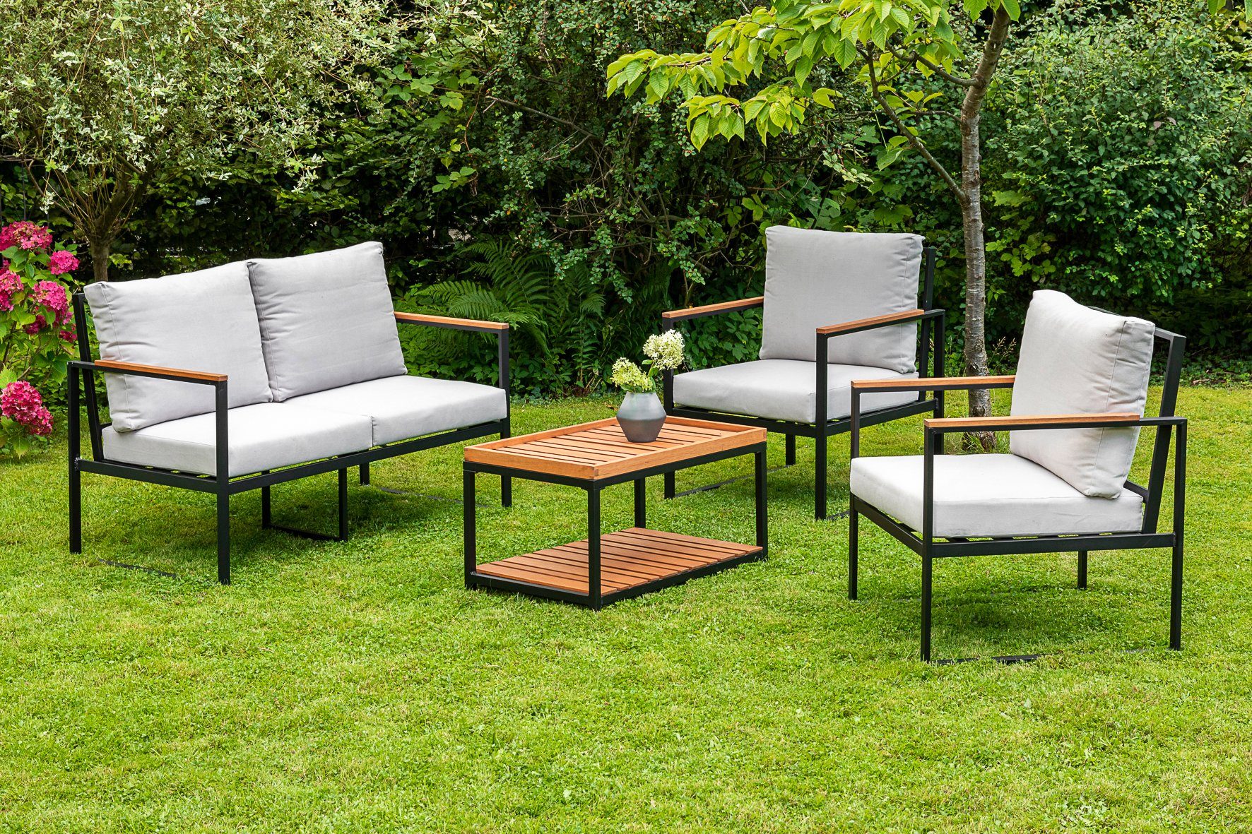 MERXX GartenloungeSet »Siros«, (12tlg), 2x Sessel, Bank, Tisch 50x80