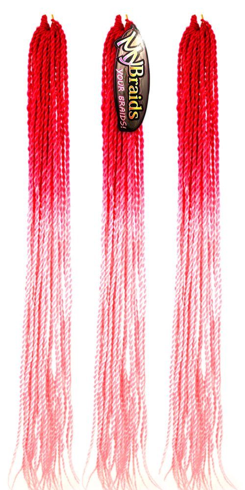 MyBraids YOUR BRAIDS! Kunsthaar-Extension Senegalese Twist Crochet Braids 3er Pack Ombre Zöpfe 20-SY Dunkles Pink-Hellrosa