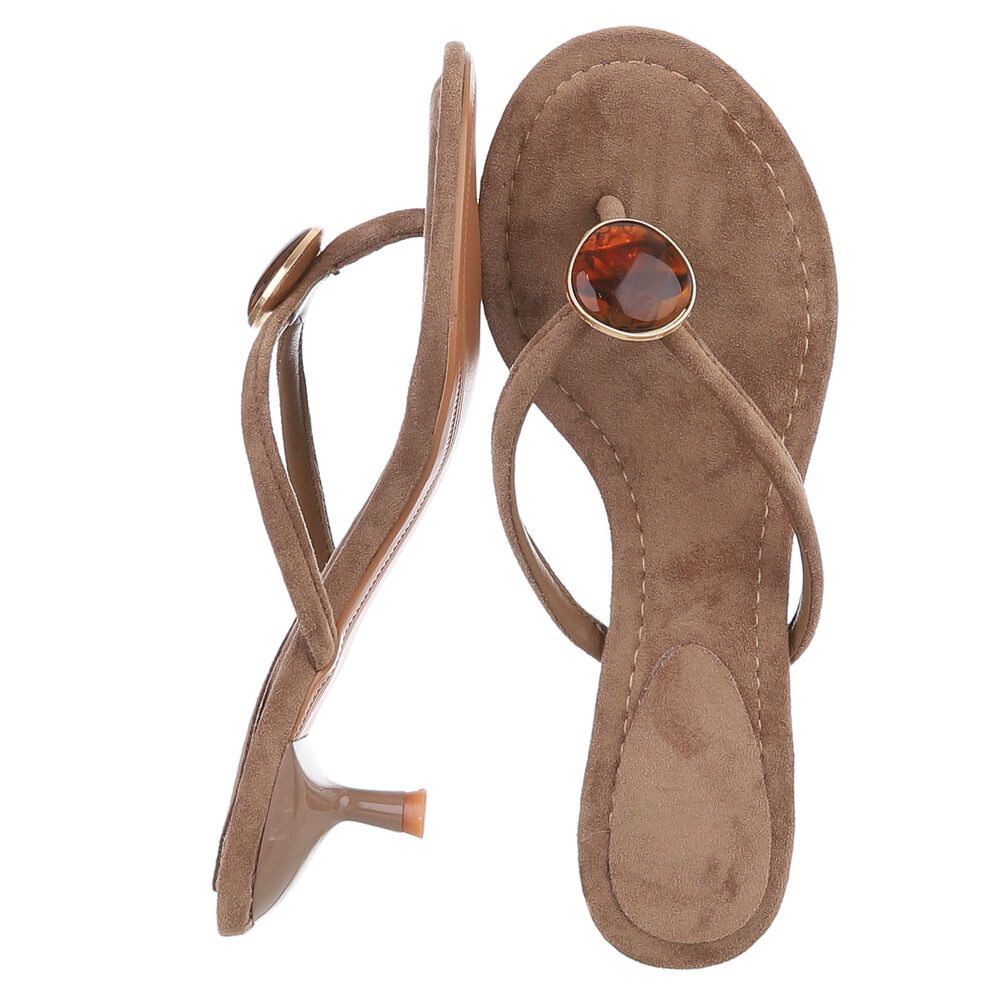 Ital-Design Damen Zehentrenner Pantolette mit Schmuckdetail und Absatz Zehentrenner (91848895) Pfennig-/Stilettoabsatz Sandalen & Sandaletten in Hellbraun