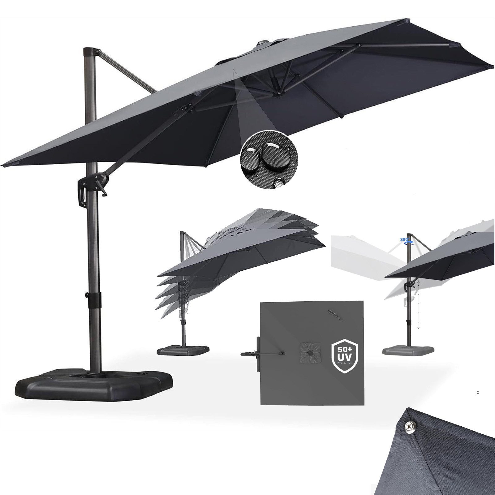 PURPLE LEAF Sonnenschirm Rechteckiger Alu Balkonschirm, Groß Ampelschirm, L günstig online kaufen