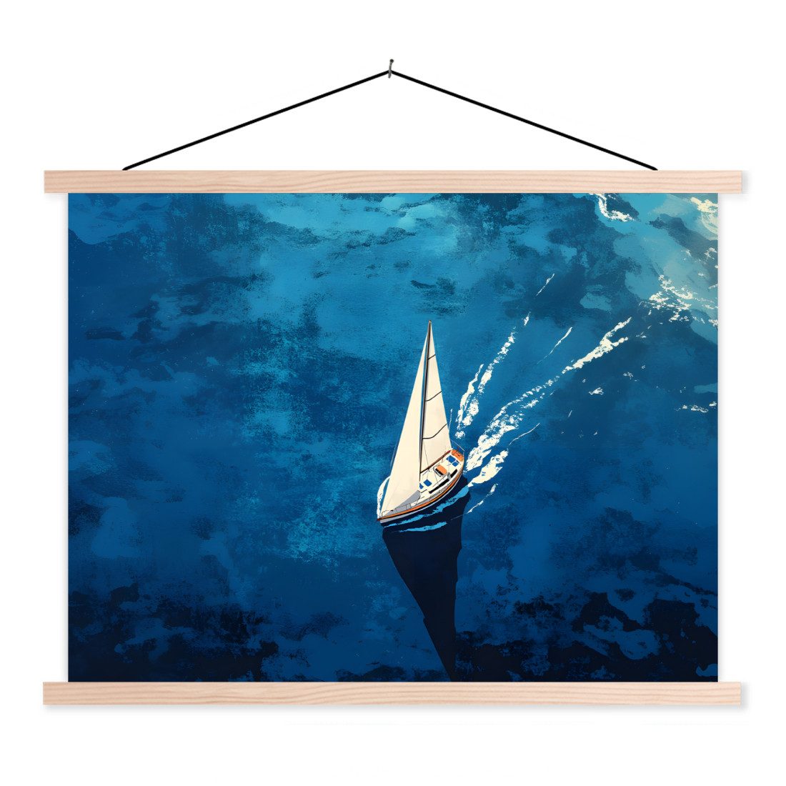 MuchoWow Poster Segelboot - Wasser - Abstrakt - Schatten, (1 St), Posterleiste, Textilposter für Wohnzimmer, Bilderleiste, 40x30 cm