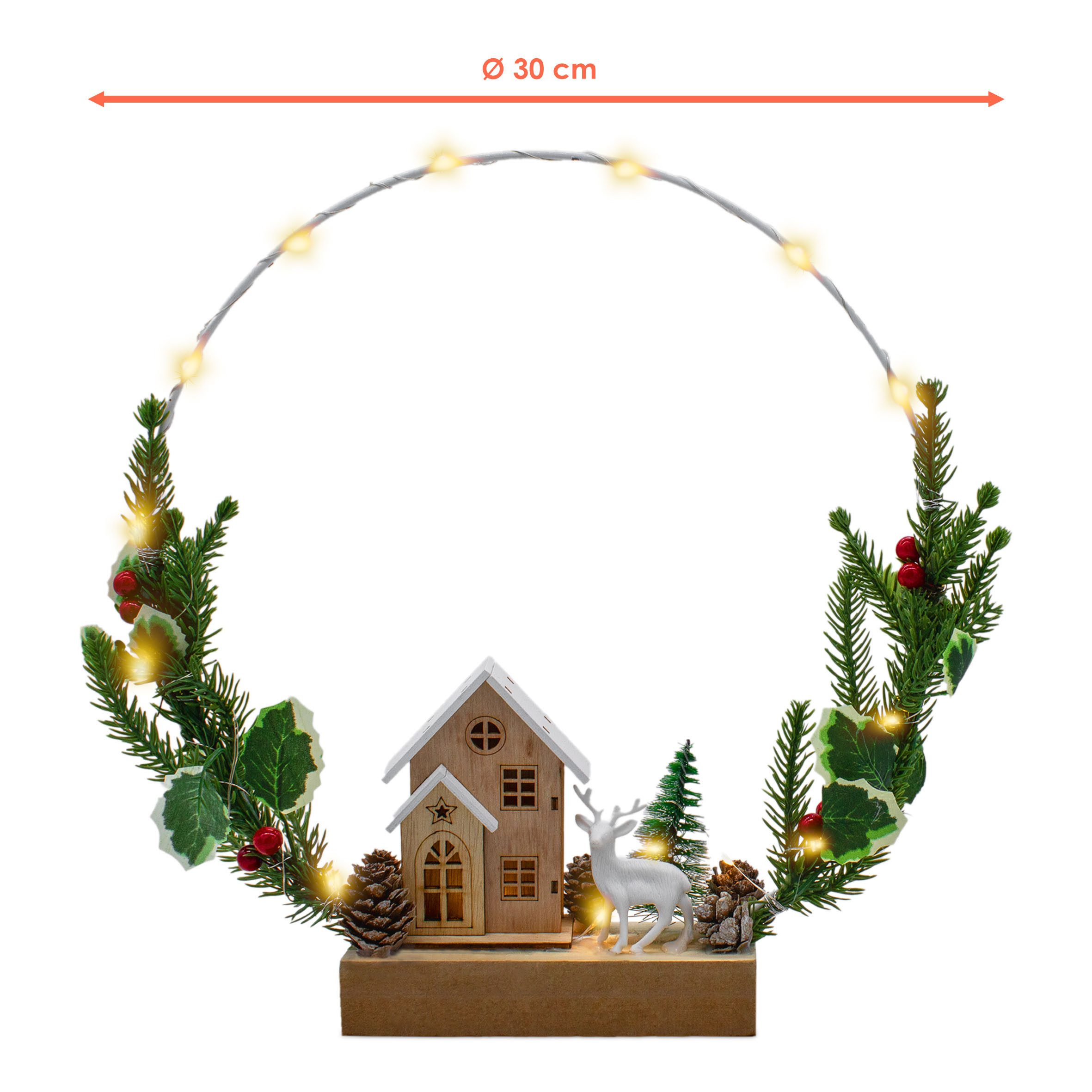 Spetebo LED Dekolicht LED Dekoring 20 LED mit Holzhaus - 30 cm, Batterie be günstig online kaufen
